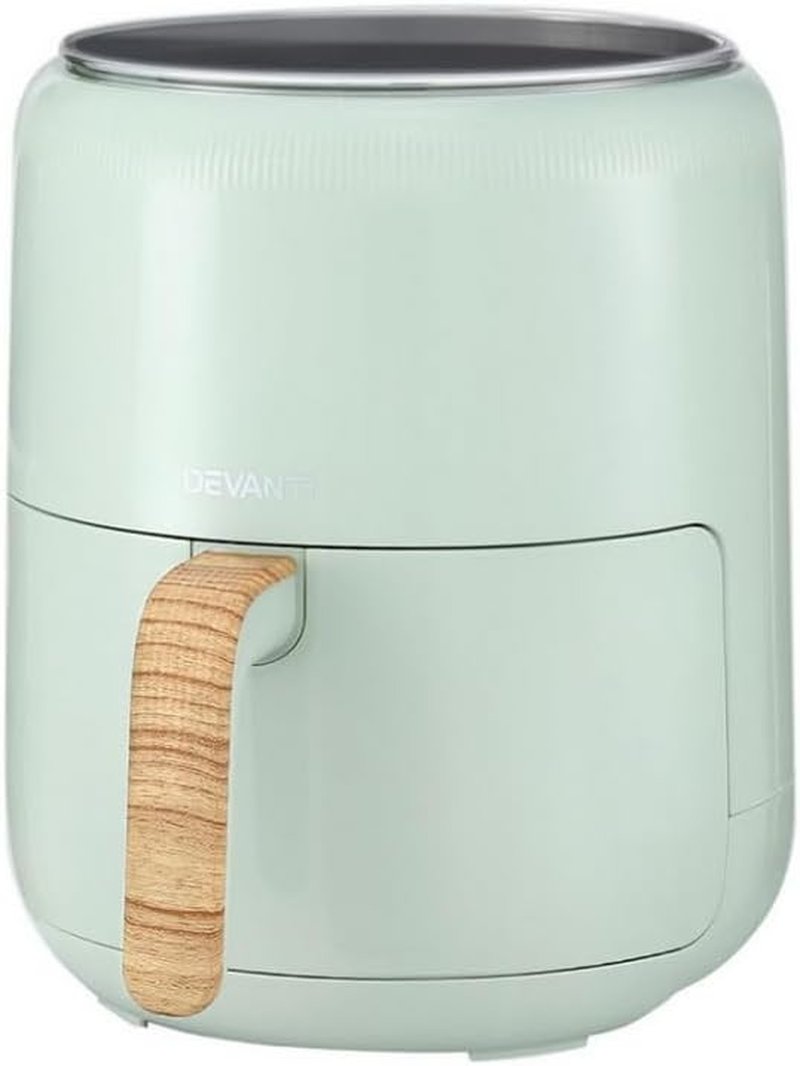 Devanti Air Fryer, 5L Pan 1500W Stainless Steel Airfryer Electric Cooker Airfryers Deep Fryers Rack Silicone Baking Basket Kitchen Oven Household Small Kitchens Appliances, LCD Touch Control Panel