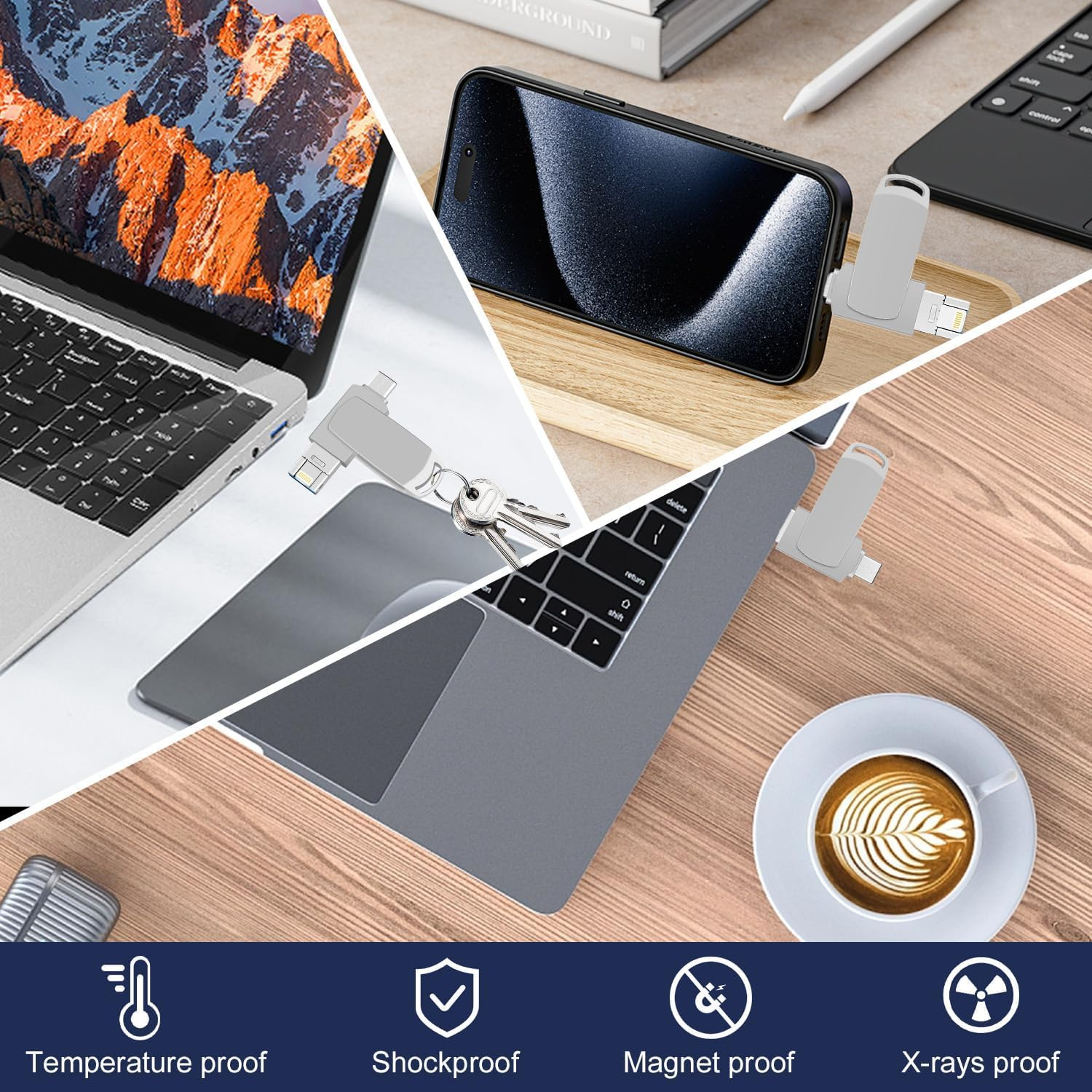 Yakiter 3 in 1 USB Flash Drive, Dual Drive, Fast Speed Flash Stick Memory Stick External Storage Compatible for Iphone/Pc/Ipad/More Device image number 3