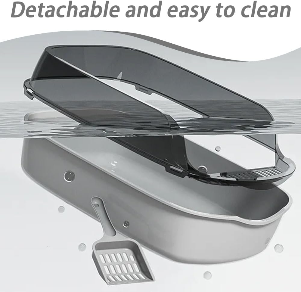 Open Top Cat Litter Box,Semi Enclosed Cat Toilets,Kitty Toilet Hood,Detachable Pet Litter Case,Large Litter Container,Pet Toilet with Litter Sifting Scoop image number 4