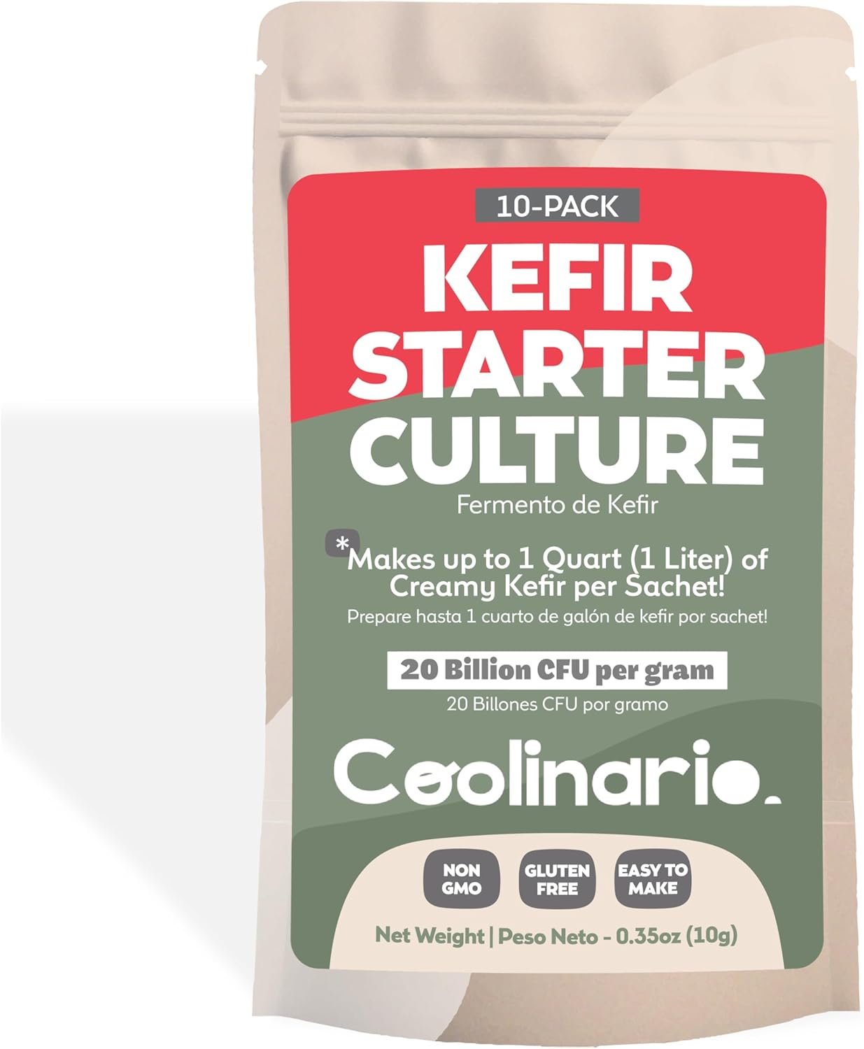 Coolinario Kefir Starter Culture (10-Pack, 1G Sachets) Live Probiotic Cultures for Homemade Kefir |Smooth, Creamy & Tangy | Non-Gmo, No Preservatives, Gluten Free, Halal & Kosher Certified image number 6