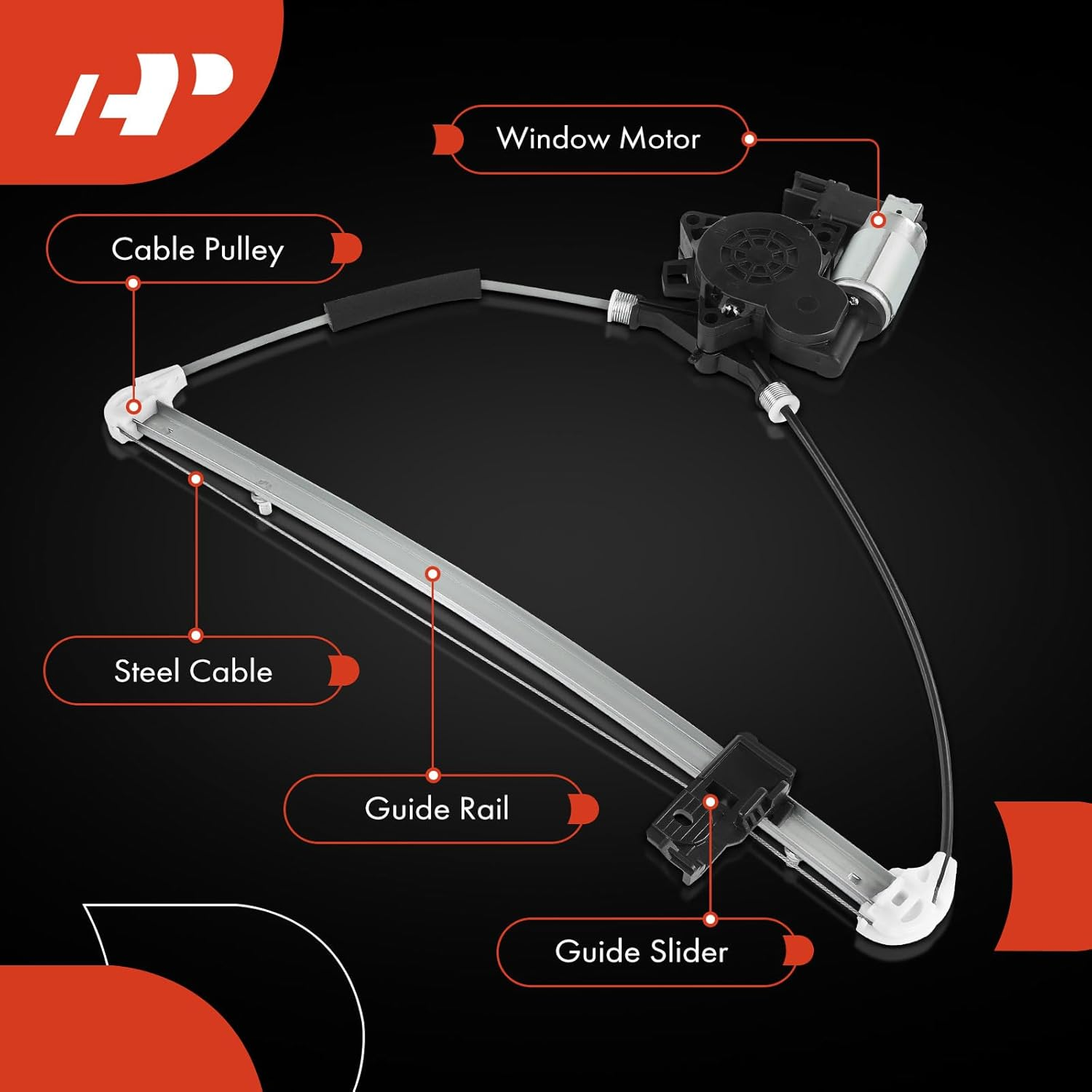 A-Premium Power Window Regulator with Motor Compatible with Mazda 3 2004-2009 3 Sport 2009 Rear Right Passenger Side (2 Pins)