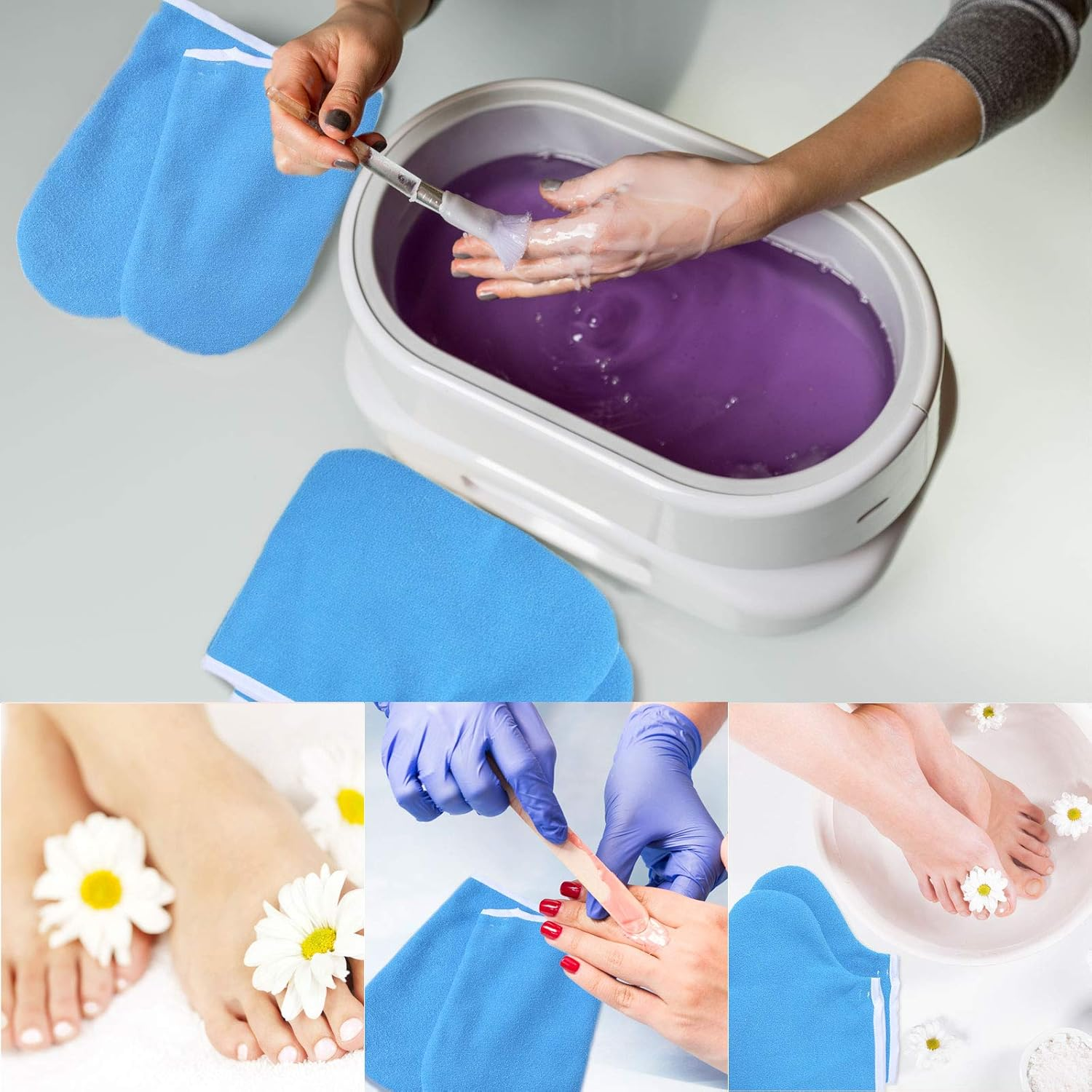 204 Piece Paraffin Wax Bath Set Paraffin Wax Mitts with Bath Liners Gloves and Booties, Plastic Bags Hand Mitts Terry Cloth Booties Foot Mitt image number 3