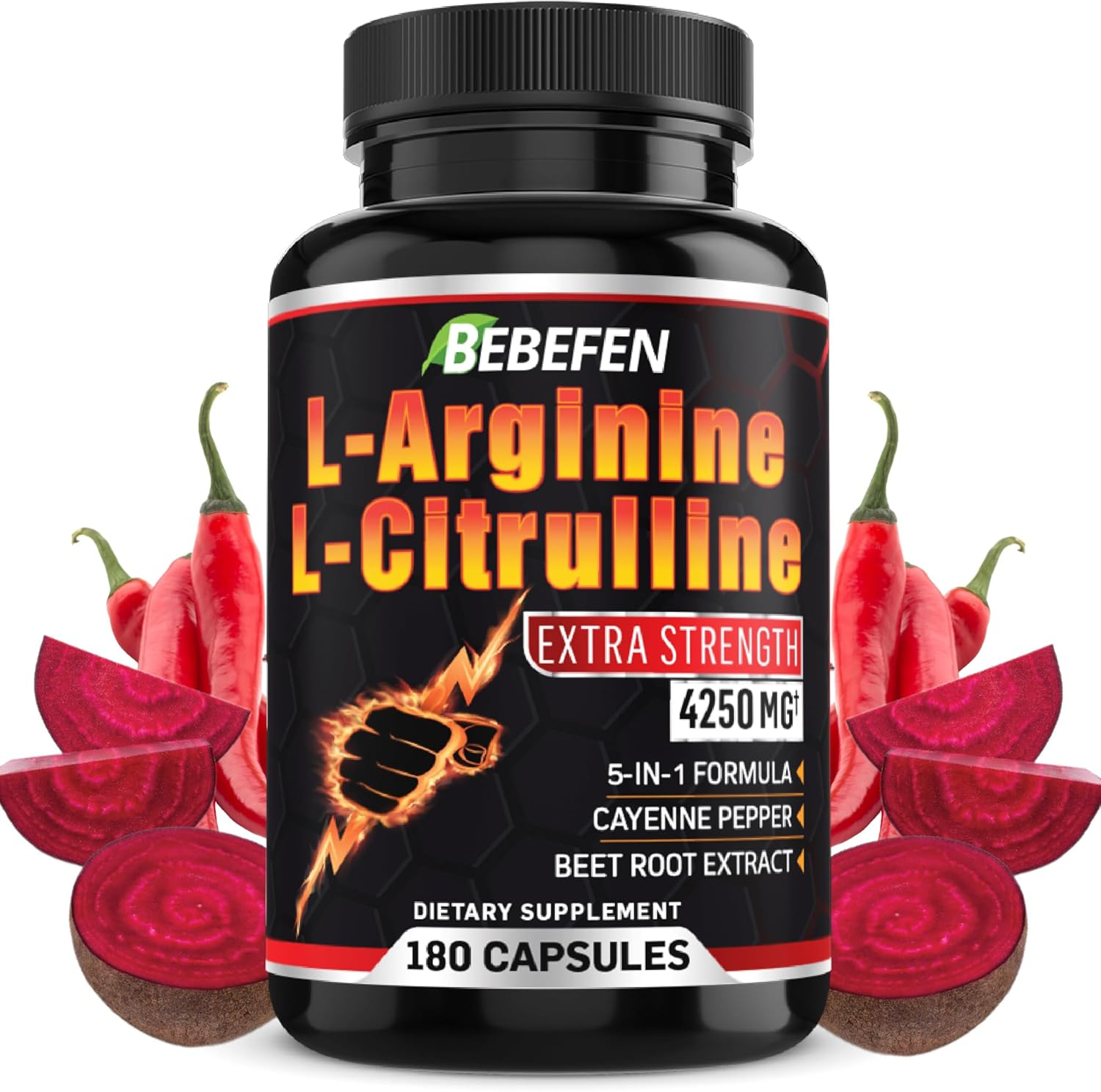L-Arginine L-Citrulline Supplement 4250Mg with Beet Root - 180 Capsules