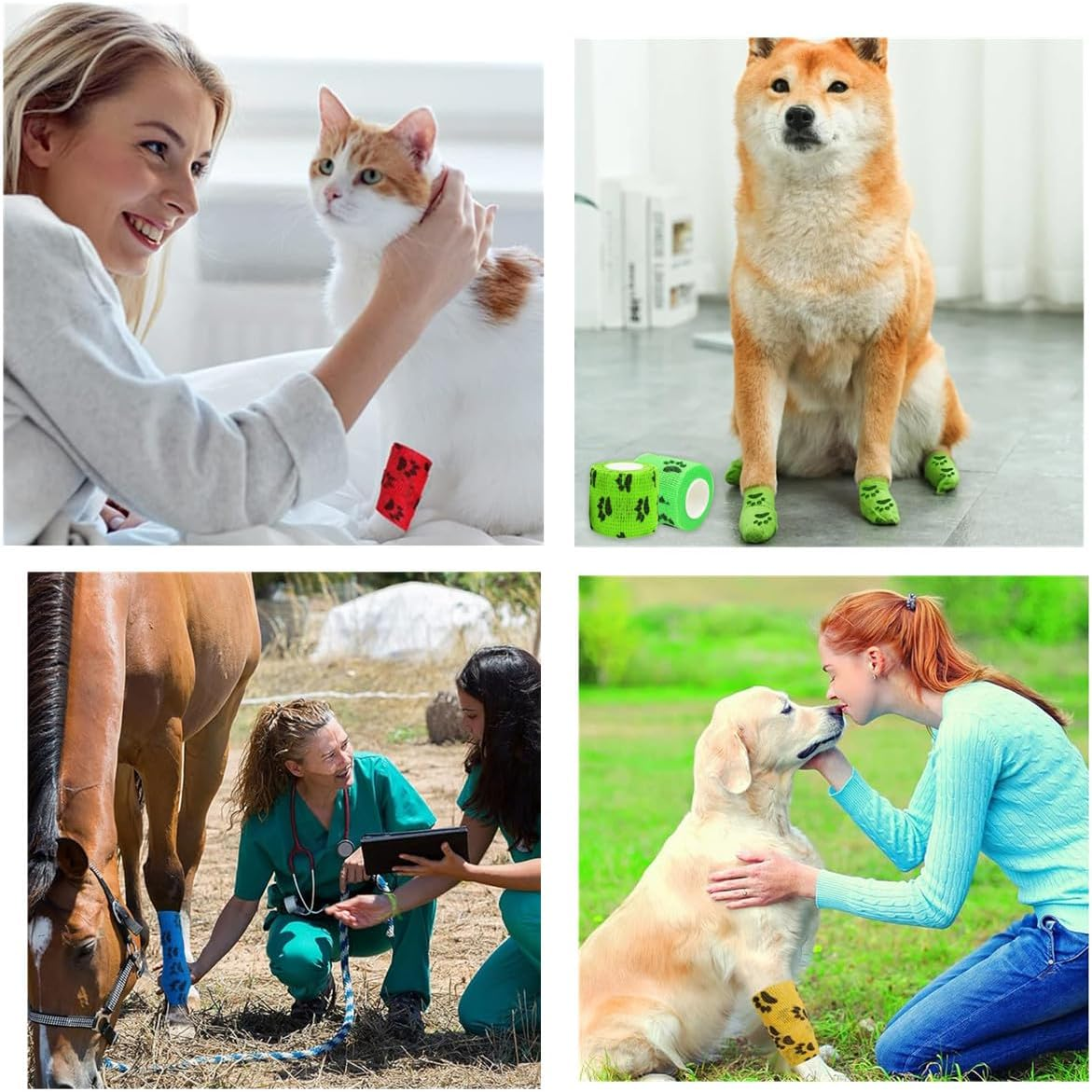 Pet Self Adhesive Bandage, 8 Rolls Self Adhering Bandage，Pet Tape Non-Woven Cohesive Gauze Rolls for Dog Cat Animals, First Aid Wrap for Wrist Healing Ankle Sprain & Swelling