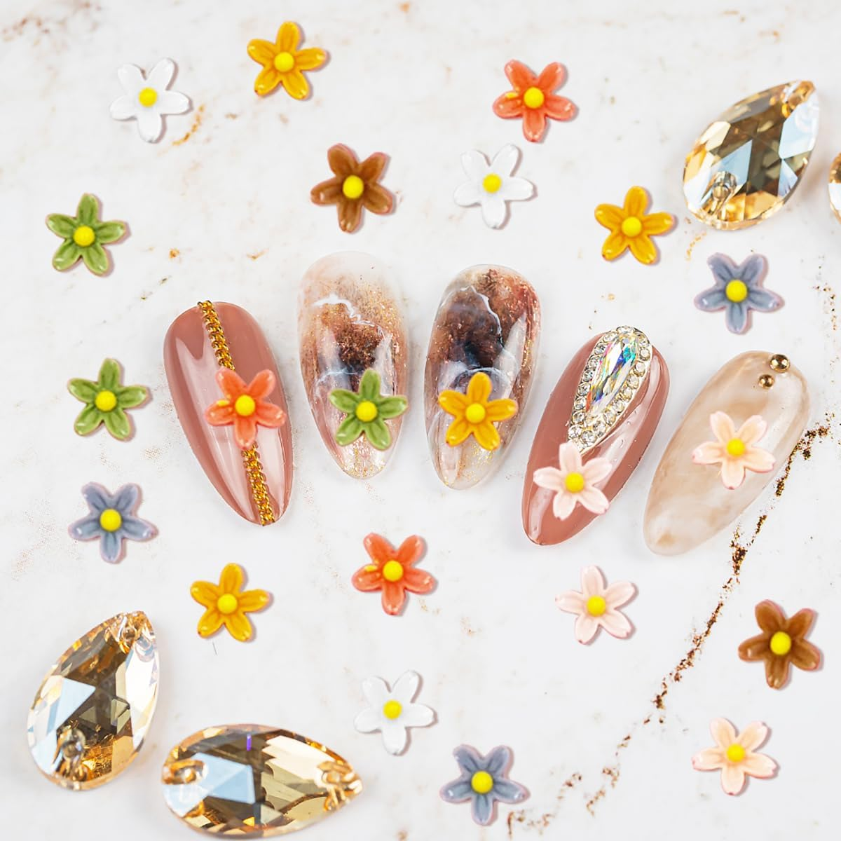 3D Flower Nail Charms, Yucool 350Pcs 3D Acrylic Flower Nail Art Rhinestones,Cute Colorful Flower Set for Nail Decorations image number 4