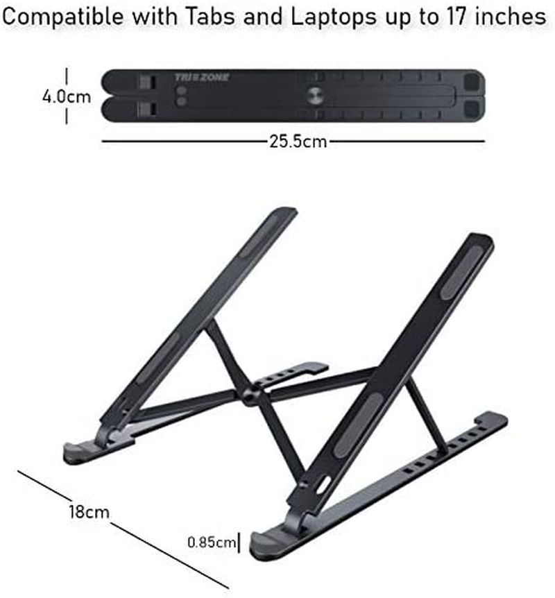 Portable Laptop Stand, Aluminium Alloy Multi-Angle Height Adjustable Tablet Holder, Anti-Slip Foldable Ergonomic Computer Riser Fits Macbook, Ipad, 10-17 Inch Notebook (Grey) image number 3