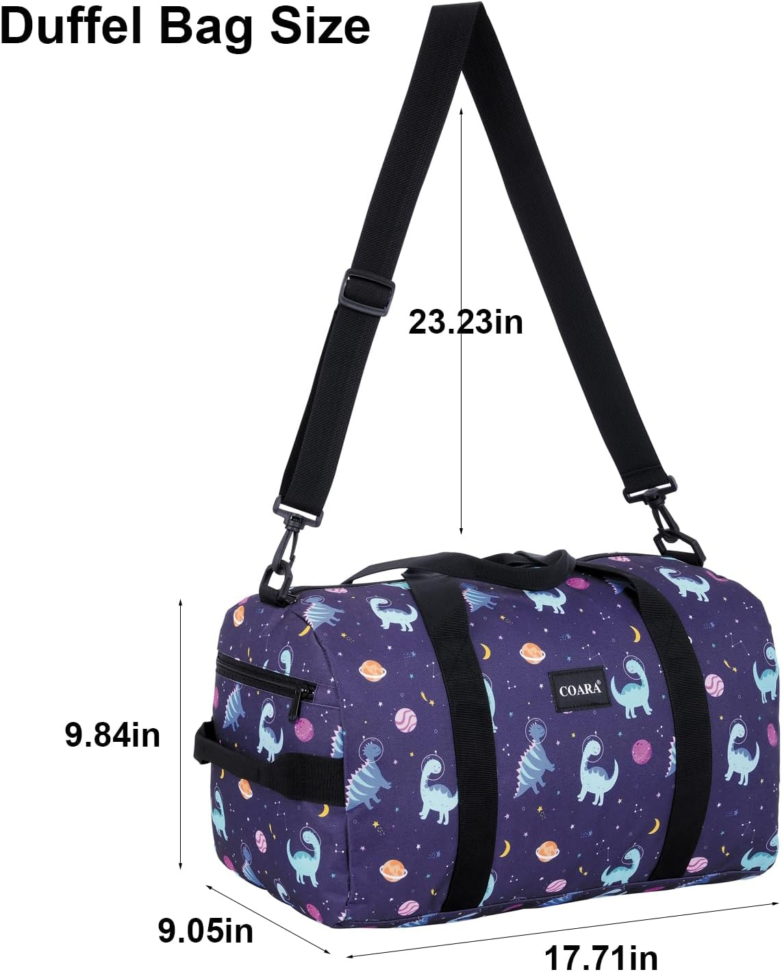 Kids Duffel Bag Overnight Bag for Boys and Girls Weekender Carry-On Personalized Tote for Traveling Gym Sport Dance, Multicolor, Dinosaur Navy image number 1