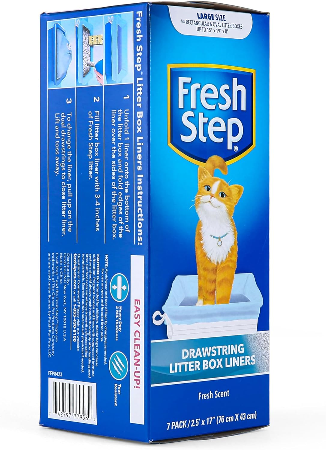 Fresh Step Drawstring Cat Litter Box Liners, Fresh Scent, Size Large, 30" X 17" - 7 Count | Kitty Litter Bags, Cat Litter Liners for All Cats to Keep Your Home Clean image number 2