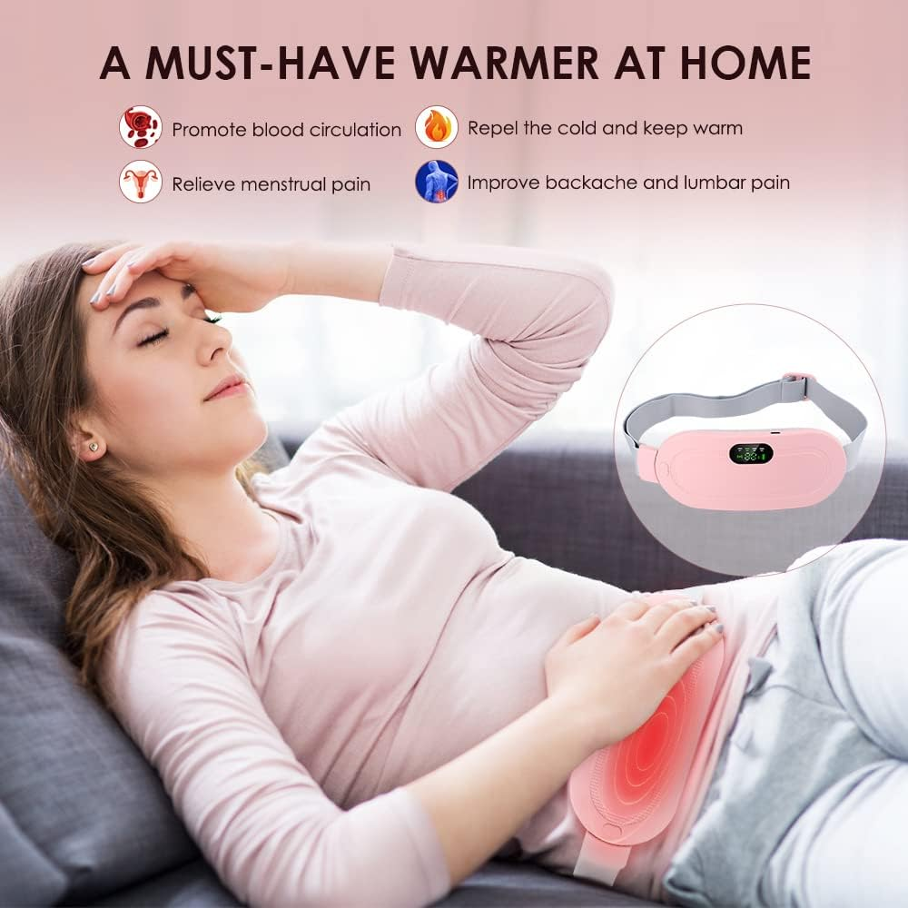 Heating Pad for Cramps, Menstrual Heating Pad with 3 Temperature Settings, 4 Vibration Modes, Digital Display, Quick Heat, Pink image number 3