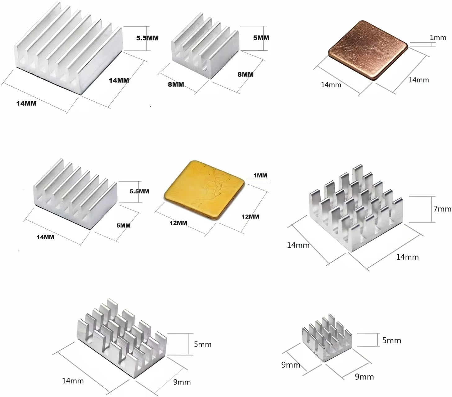 100 PCS Raspberry Pi 4 Heatsink Kit with Conductive Adhesive Tape, Aluminum Heat Sink Cooler and Copper Heatsink for Raspberry Pi B B+ 2/3/4 image number 4