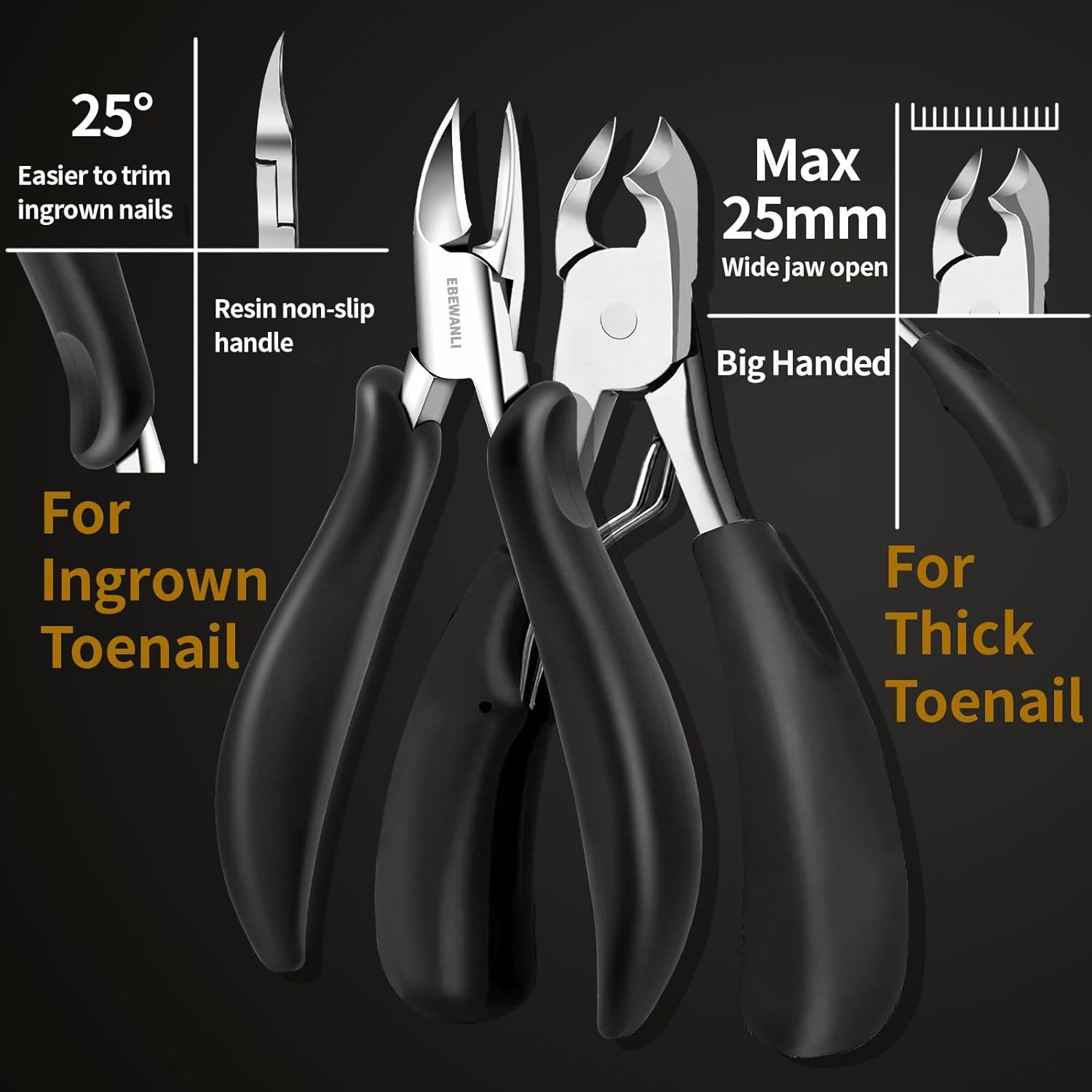 EBEWANLI Toe Nail Kit, 7PCS Pedicure Tools for Feet, Heavy Duty Toenail Clippers for Thick Toenails or Ingrown Toenail Removal, Professional Nail Nippers Cutters with Non-Slip Handle for Seniors image number 1