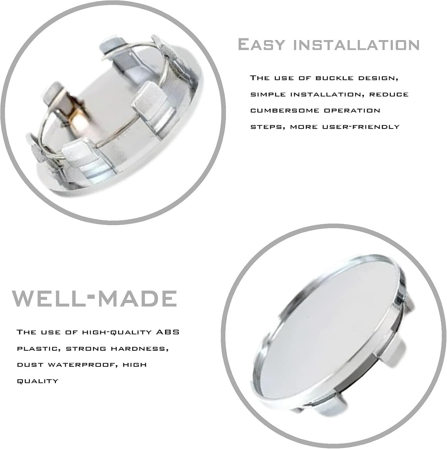 Wzenclave 4 Pcs Car Wheel Hub Center Cap ABS Rust-Proof Durable Snap-In Anti-Falling Fastening Installation Accessories 60Mm OD 58Mm ID for Most Cars Car Modification Wheel Hub Universal Wheel Cover image number 6