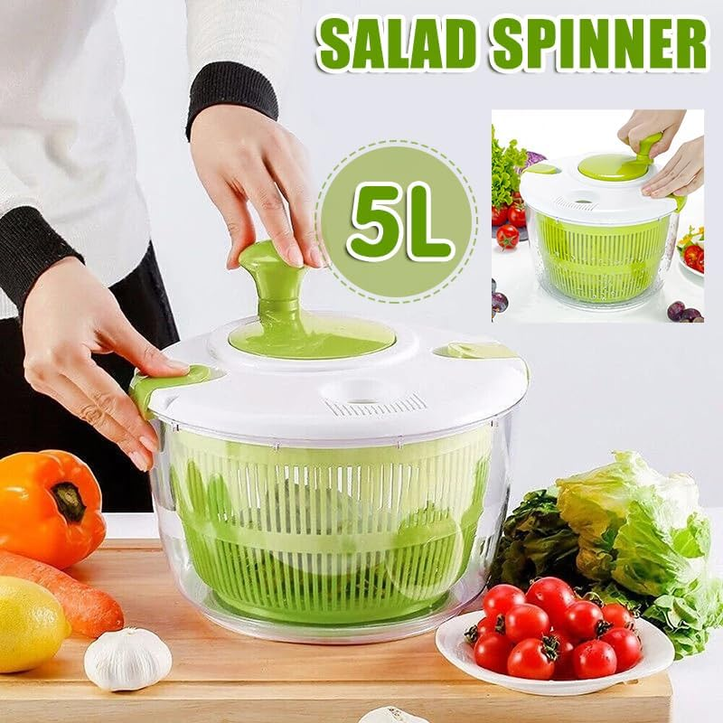 AIMALL 5L Salad Spinner Vegetable Lettuce Washer with Effortless Handle, Quick Drying Bowl for Greens, Spin Dryer for Vegetables and Fruits, 12.6 Inch Diameter Serving Bowl