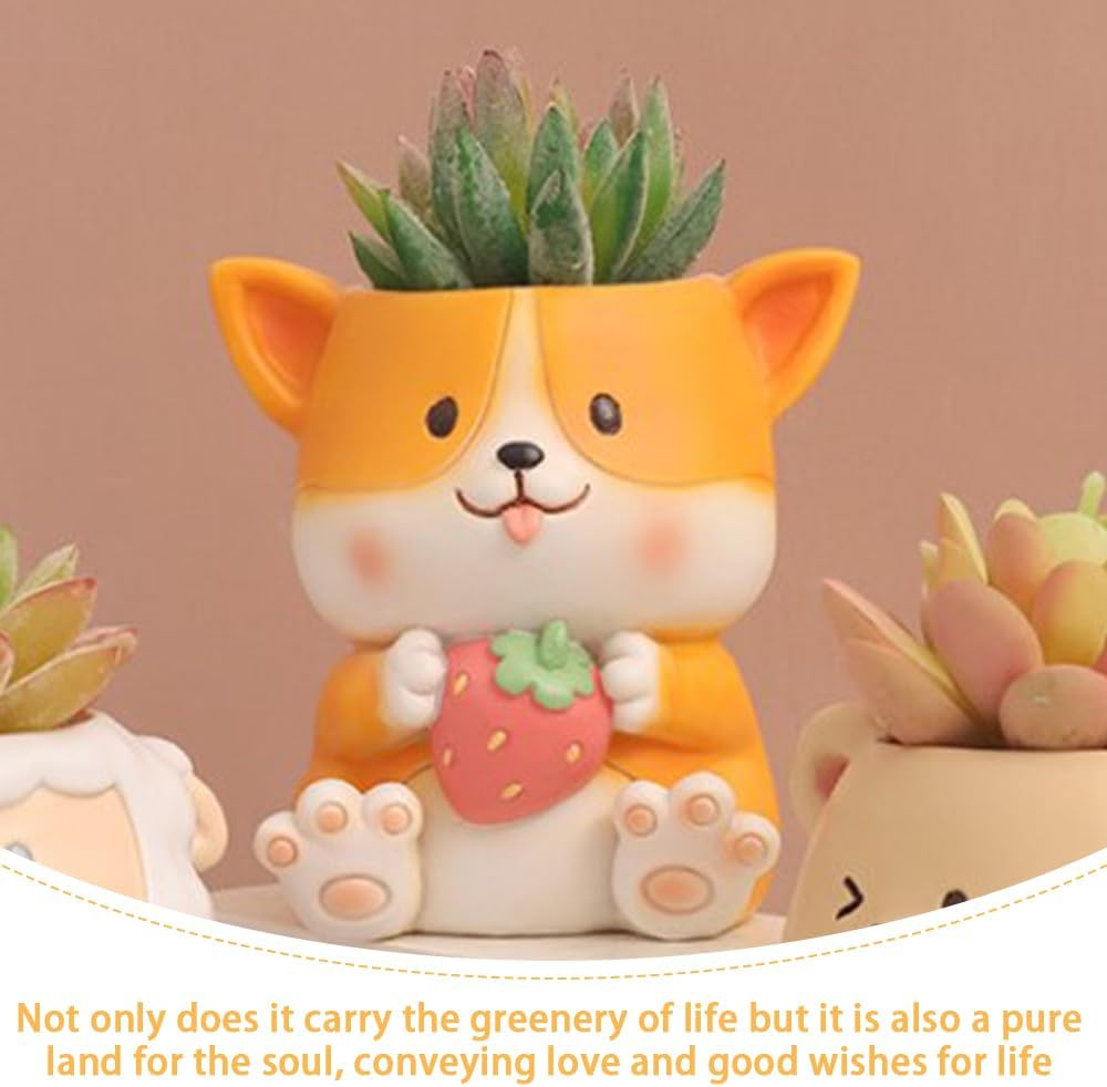 Corgi Ceramic Succulent Planter Pots with Drainage Hole, Handicraft Plant Holder Container Small Succulent Pot Mini Plant Flowerpot Cactus for Home Office Garden Decoration 9X7X9.5 Cm image number 4