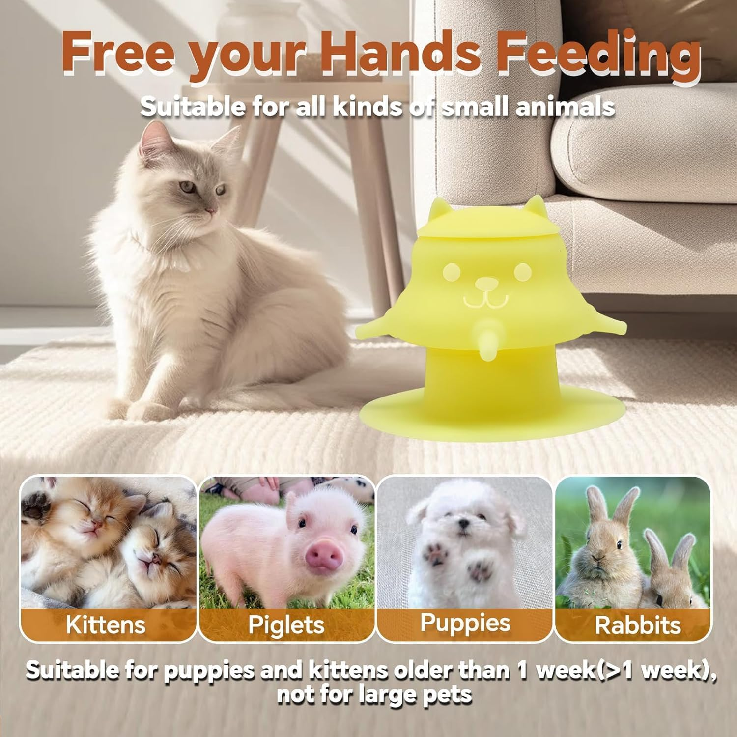 Puppy Bottle, Kitten Bottle, 4 Nipples Silicone Pet Feeding Station, 230Ml Feeder Bowl for Kittens, Puppies image number 1