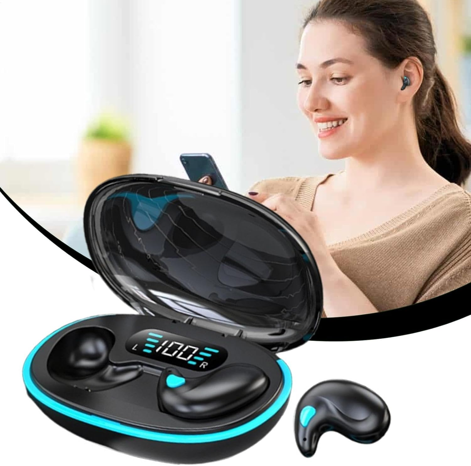 Bone Conduction Sleep Wireless Earphones,Wireless Invisible Earbuds,Lightweight Sleep Wireless Headphones with Sleep Mode, Side Sleeper Sleep Earbuds Clear Calls for Smartphone, Tablets - White image number 5