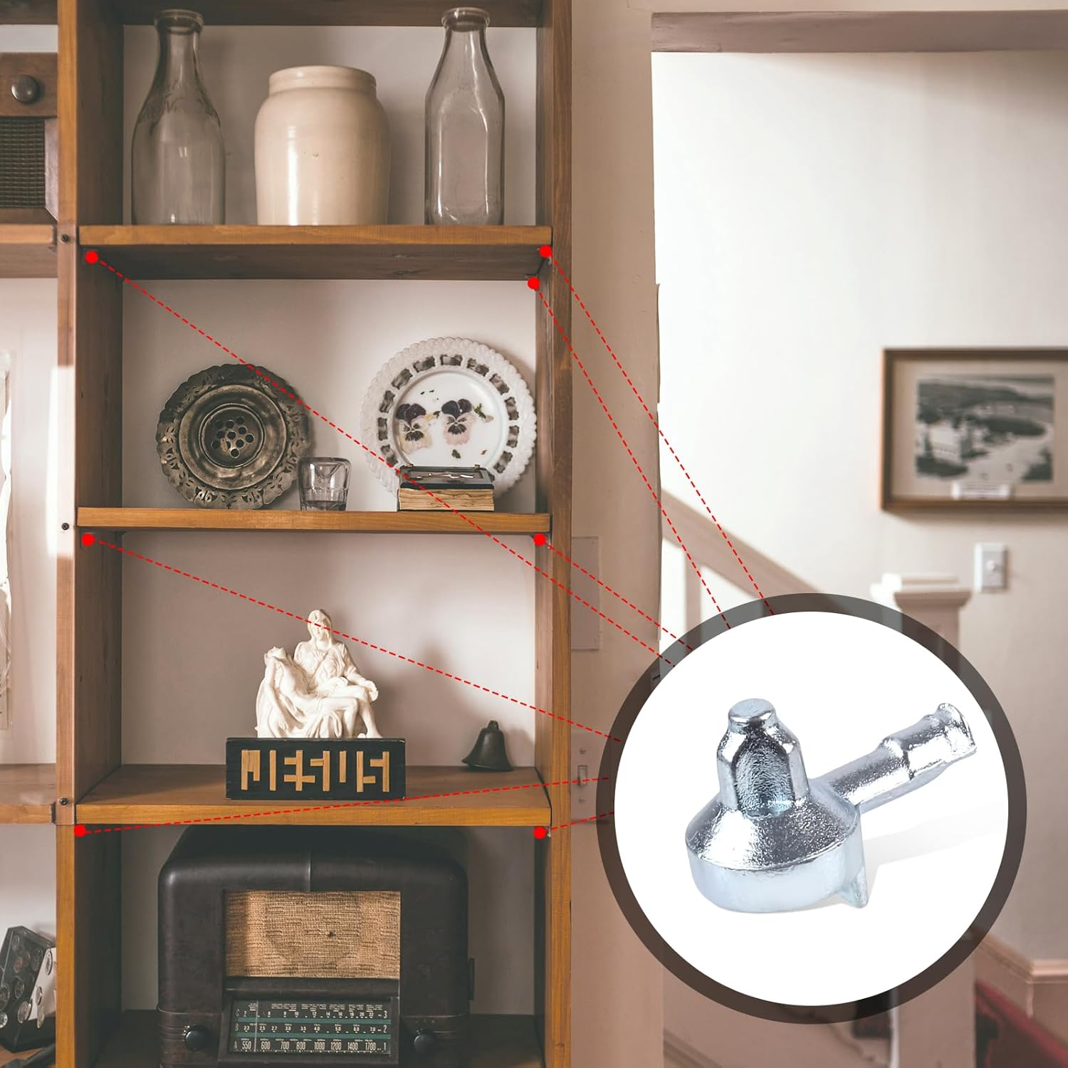 16 Pieces Shelf Support Pens, Zinc Alloy Cabinet Shelf Pens Bookshelf Pens for Shelves Shelf Support Pen Shelf Pen Compatible with IKEA Part 131372 Billy Bookshelf (Silver) image number 3