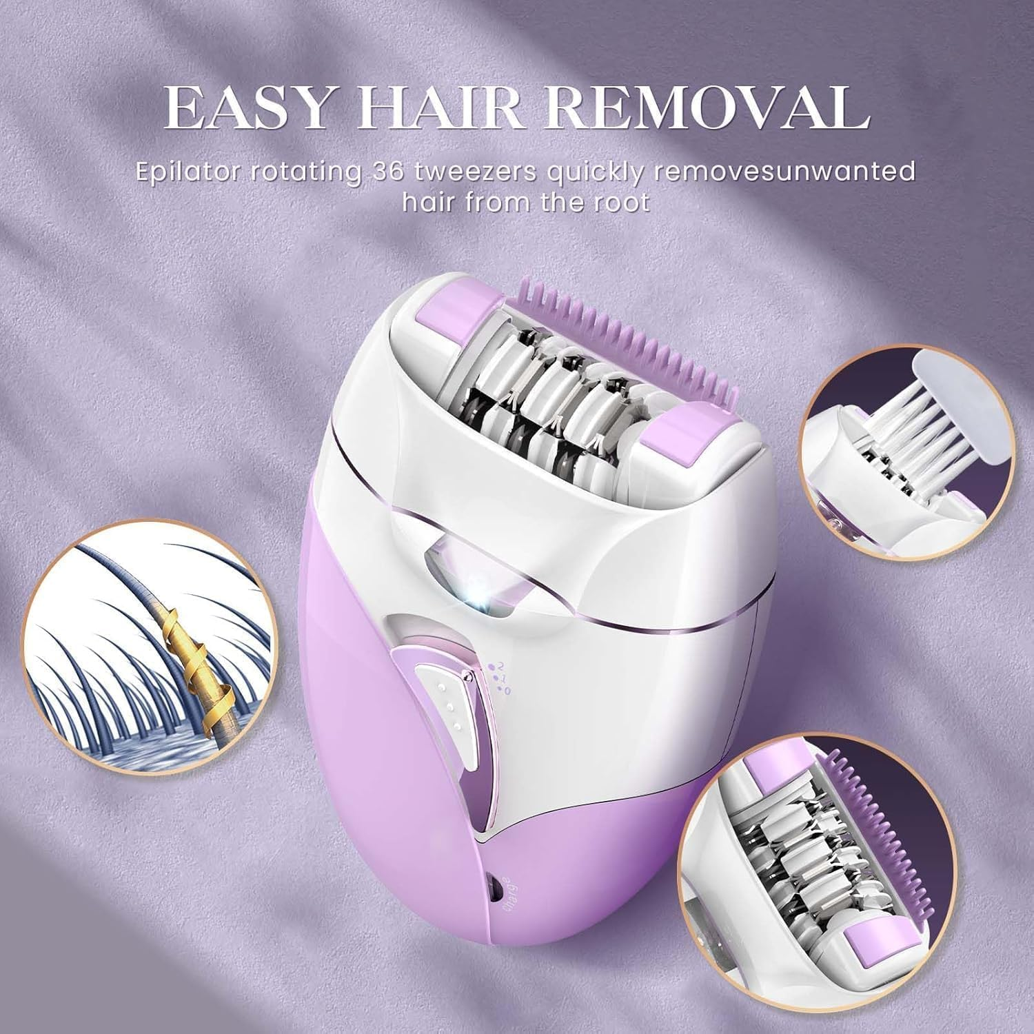 Epilator for Women,Painless Hair Removal Device,Electric Rechargeable Shaver,Hair Removal Device,Facial Hair Remover for Womenlong-Lasting Smooth Skin，Electric Hair Remover for Face Legs Arms Armpit Bikini（Purple） image number 3