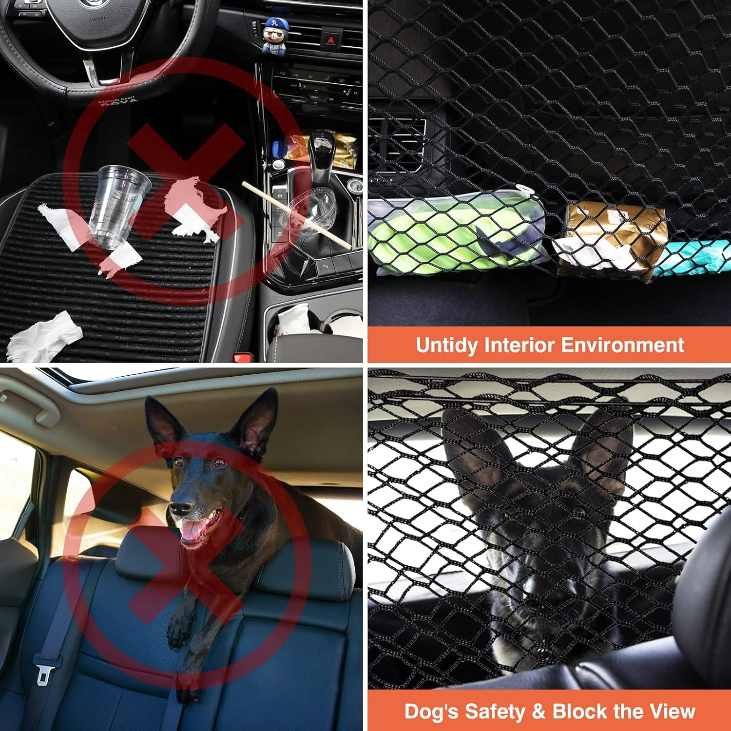 Car Dog Barrier Net, Dog Car Barrier Net, Dog Car Barrier SUV Pet Net with Free Metal Hooks,Dog Barrier for Car, Dual Layer Pet Travel Safety Barrier Net, Adjustable Car Dog Divider Gate for Trucks, SUV, Vans, Easy to Install and Remove, Car Net Storage Bag image number 1