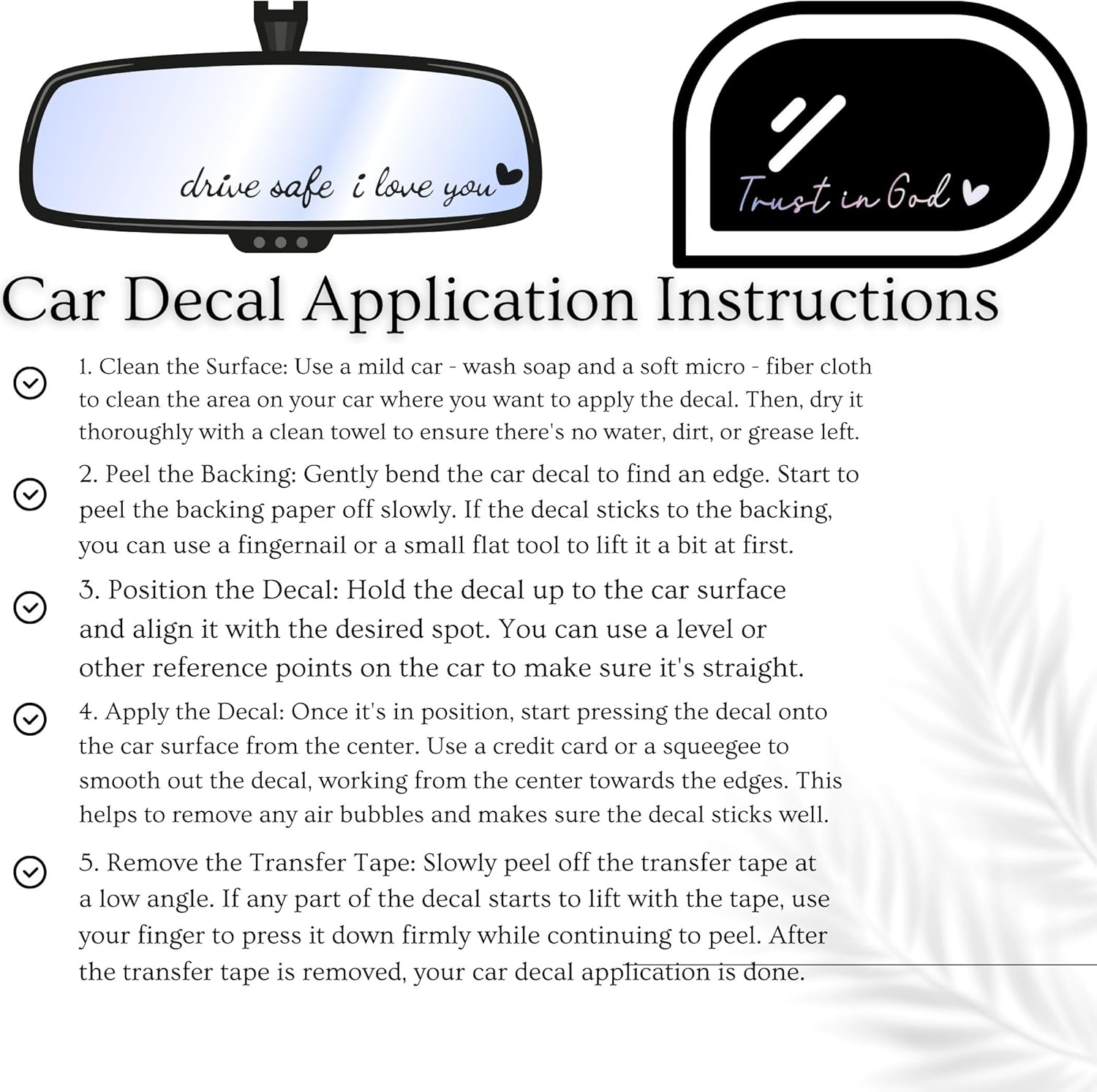 MOTOFITOOL 4X Trust in God Rearview Mirror Sticker, Inspirational Mirror Decals, Christian Car Decals for Women, Cute Car Accessories, Rear View Mirror Sticker, Vinyl Car Vanity Mirror Stickers image number 2