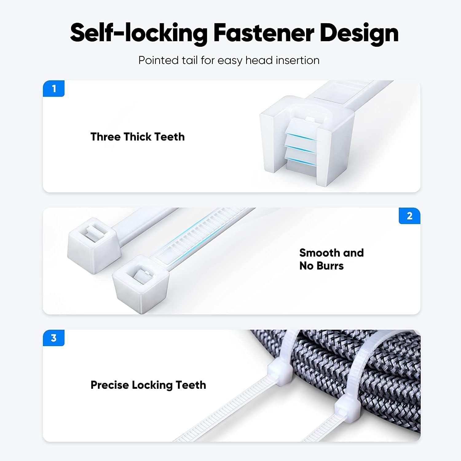Zip Ties Assorted Sizes 4/6/8/10/12 Inch, 500 Pack, White Cable Ties for Multi-Purpose, Nylon/Plastic Wire Ties for Home Improvement, Office & Outdoor Use image number 5
