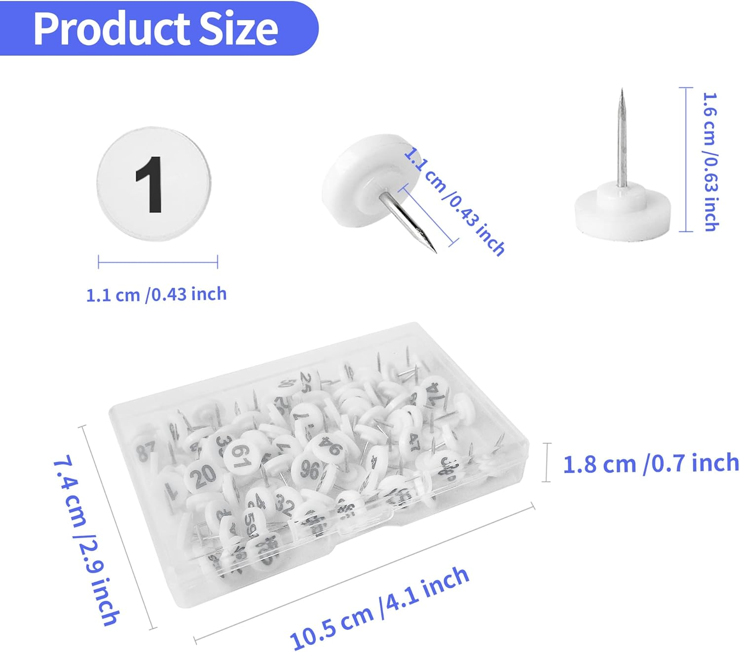 Soug 200Pcs Numbered Push Pin Tacks, 1-100 Sequential Number Tacks Push Pins, 11Mm Diameter 16Mm Length Thumbtacks for Maps, Presentations, Photo, Poster (Black and White) image number 5