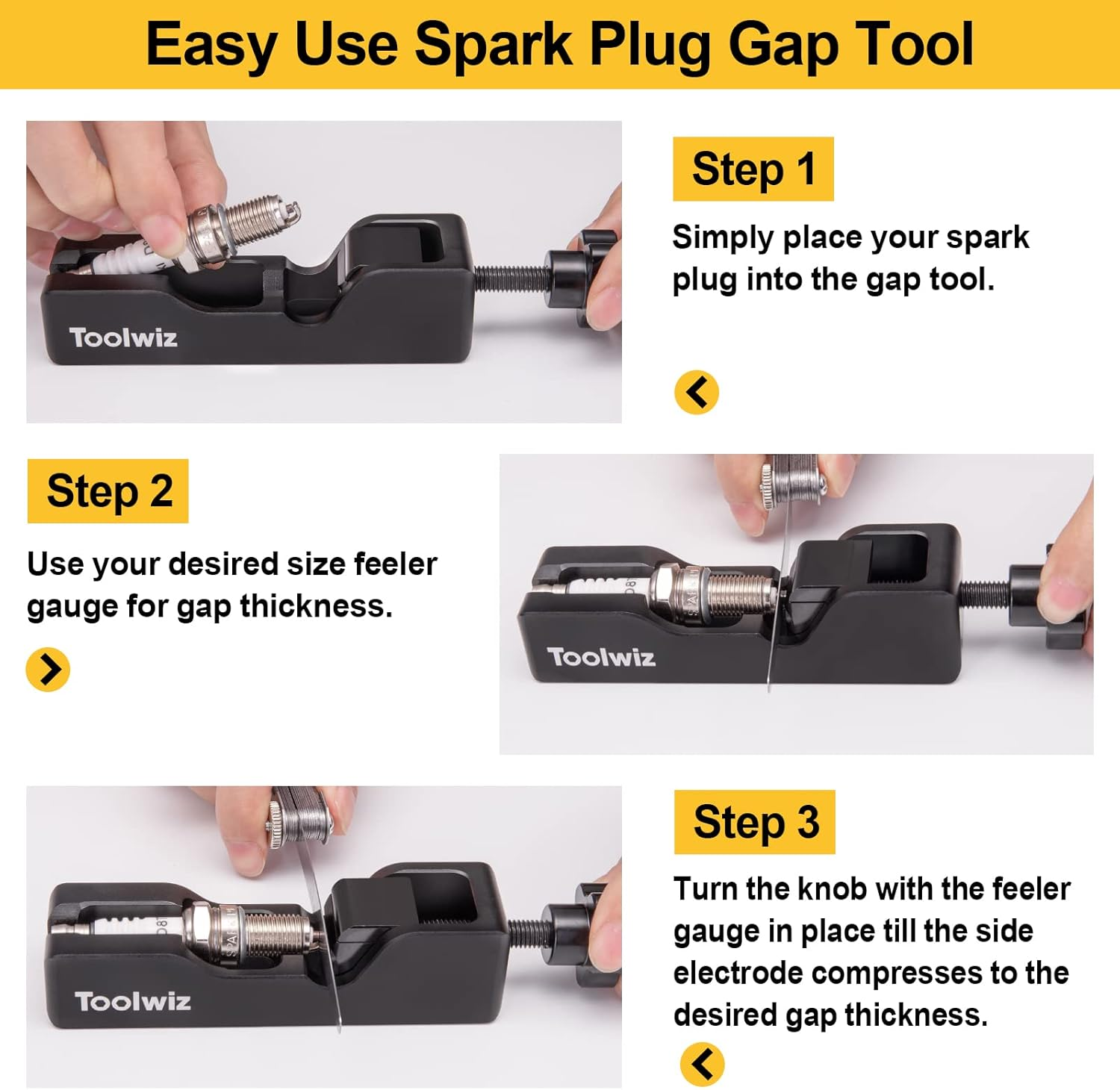 Toolwiz Spark Plug Gap Tool with 32 Blade Steel Feeler Gauge, Gapping Tool for Most 10Mm 12Mm 14Mm 16Mm Thread Spark Plugs, Black image number 1
