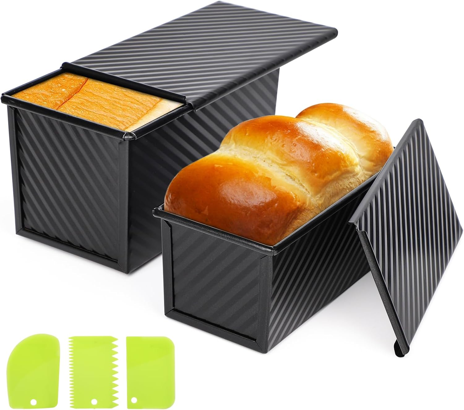 Beasea Pullman Loaf Pan 2 Pack, 1 Lb Non-Stick Bread Pan with Lid Carbon Steel Gold Toast Box Mold with Cover for Bakeware Bread, Baking Tools for Oven Baking image number 5