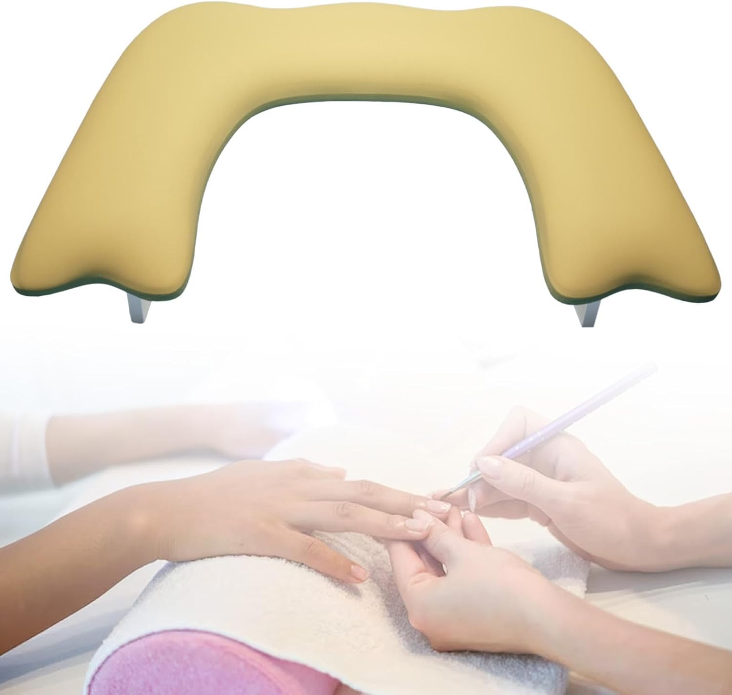 Eigell Nail Art Hand Rest Soft Comfortable Professional Non Slip Nail Table Station Nails Art Accessories for Beginner Makeup Tool, Yellow - Pink image number 4