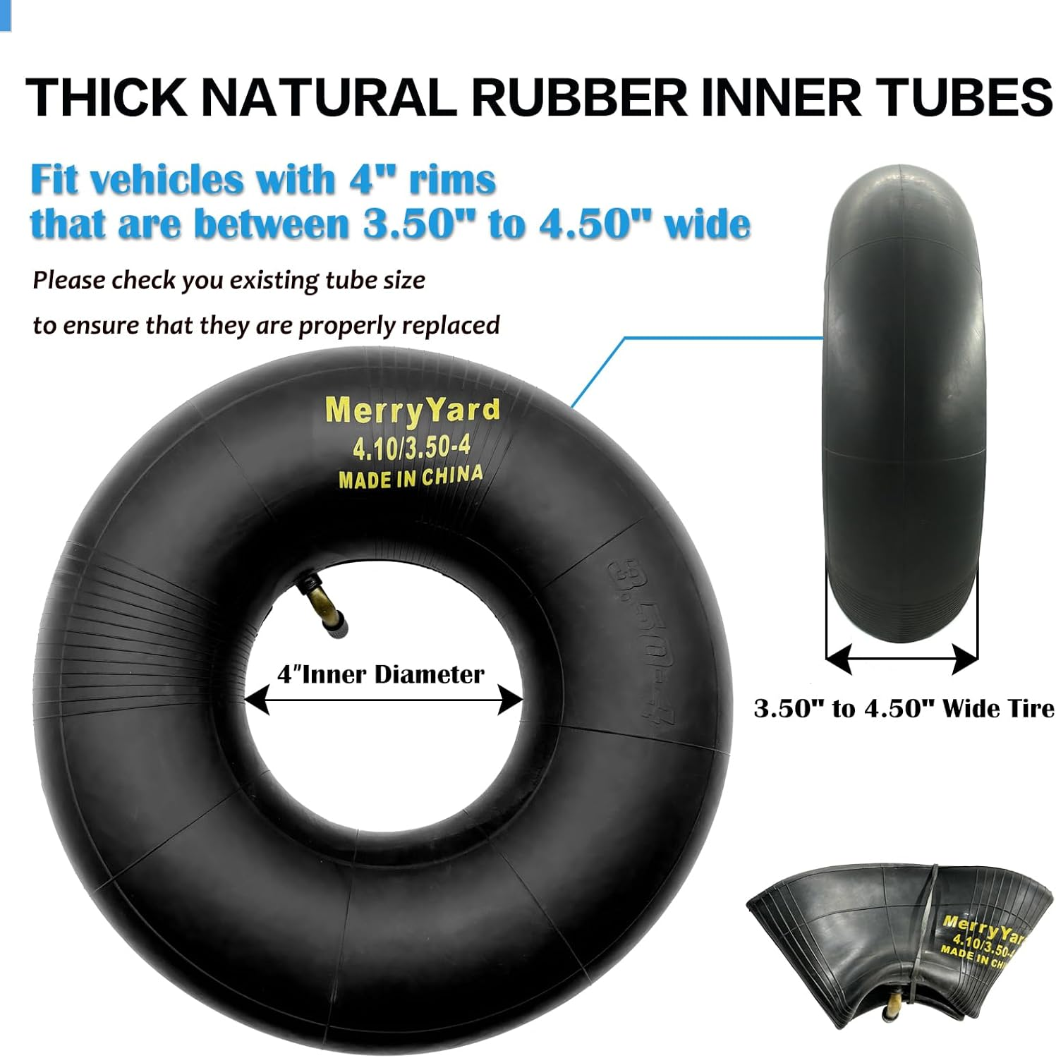 2-Pack of 4.10/3.50-4" Inner Tubes,Tr87 Bent Valve Stem,High Air Tightness,Heavy Duty Replacement for Hand Truck,Wheelbarrows,Mowers,Utility Wagon,And More-For 410/350-4 Wheel image number 1