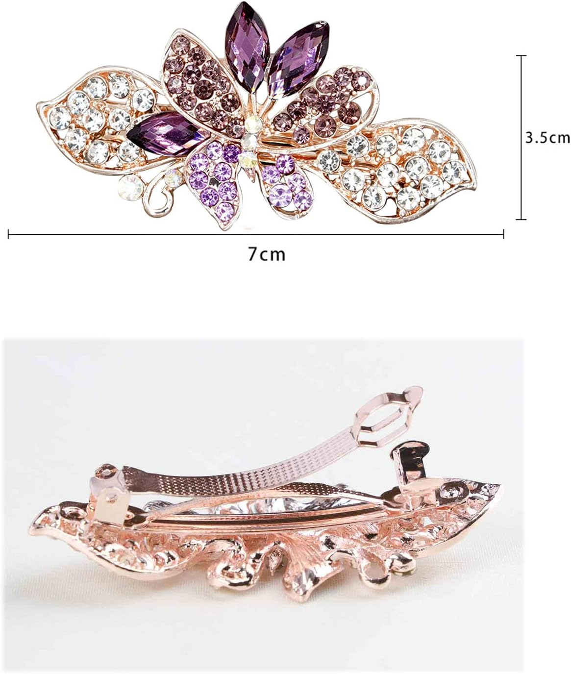 Tseenyi Crystal Flower Butterfly Hair Clip Gold Rhinestone Gemstone Hair Clip Bling Bridal Butterfly French Hair Clip Crystal Wedding Headpiece Women and Girls (With Purple Crystal) - Blue image number 7