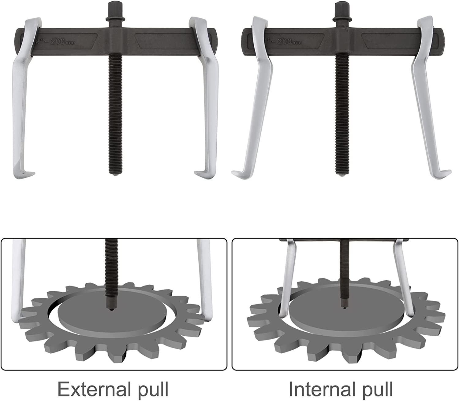 8 Inch CR-V 2-Jaw Gear Puller, Adjustable Bearing Puller Gears, Reversible Removal Tool for External Internal Pulling, Single Hook Two Claws Puller Tool Separate Lifting Device image number 1