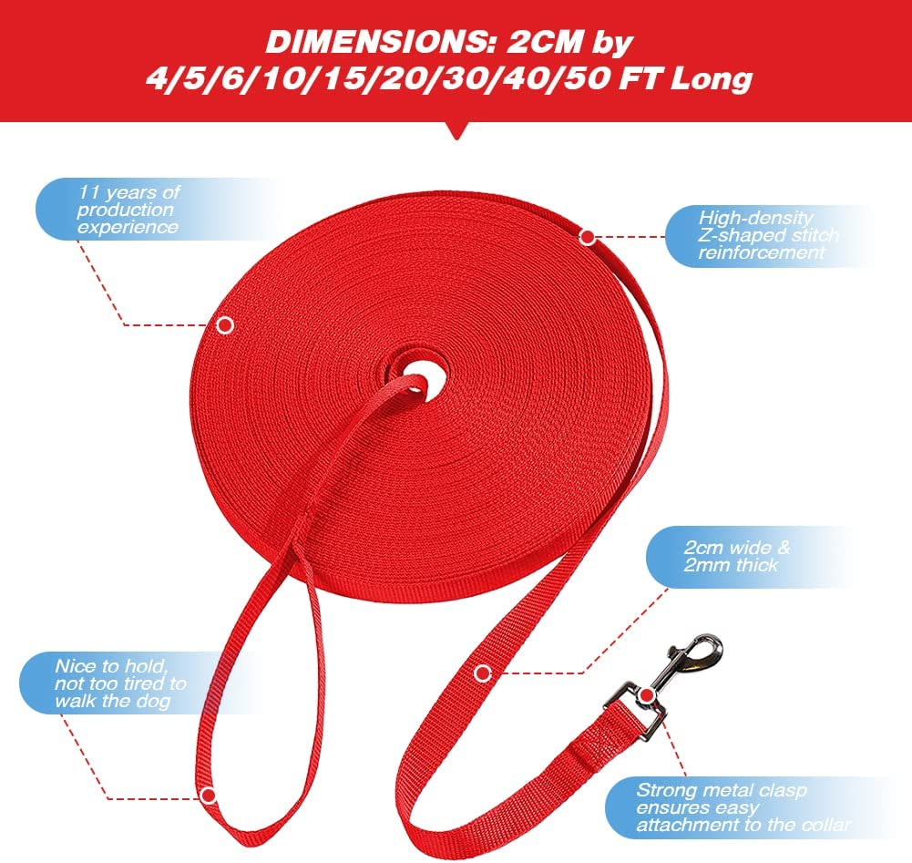 Dog/Puppy Obedience Recall Training Agility Lead 4Ft 5Ft 6Ft 10Ft 15Ft 20Ft 30Ft 50Ft Long Nylon Training Dog Leash for Small Medium Large Dogs image number 5