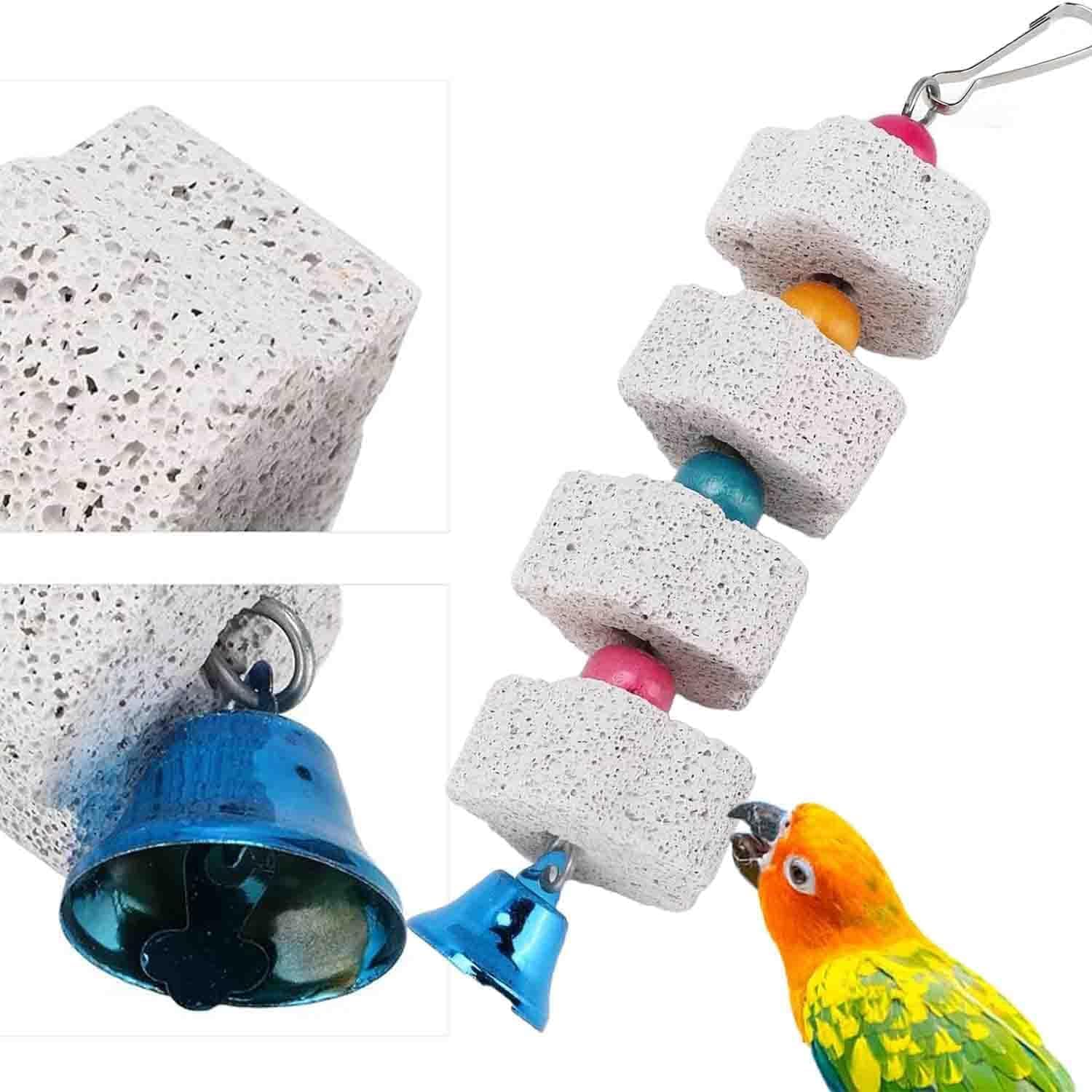 Parrot Beak Grinding Stone and Chewing Skewers, 3Pcs Parrot Grinding Teeth and Chewing Skewers, Bird Beak Grinding Stone, Bird Beak Grinding Calcium Stone with Bells image number 5