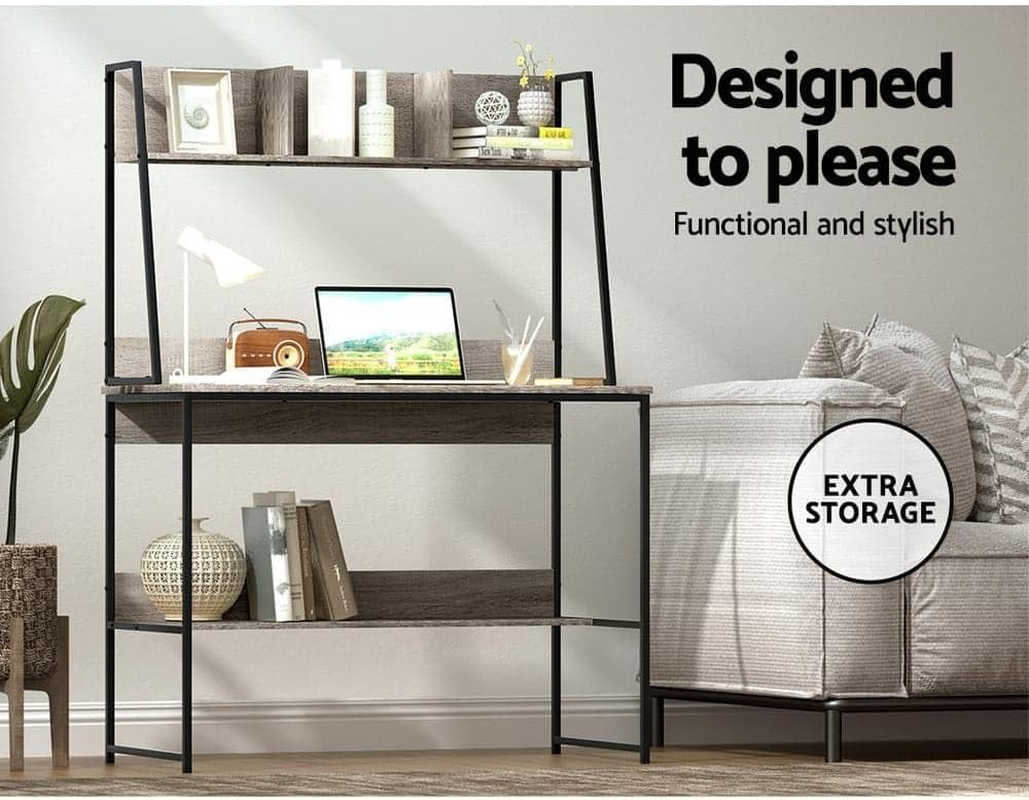 Artiss Computer Desk 100Cm Grey Particle Board Desktop Steel Frame Office Corner Laptop Desks Shelf Study Student Table, Home Furniture for Room, Partitioned Shelves Under-Desk image number 4