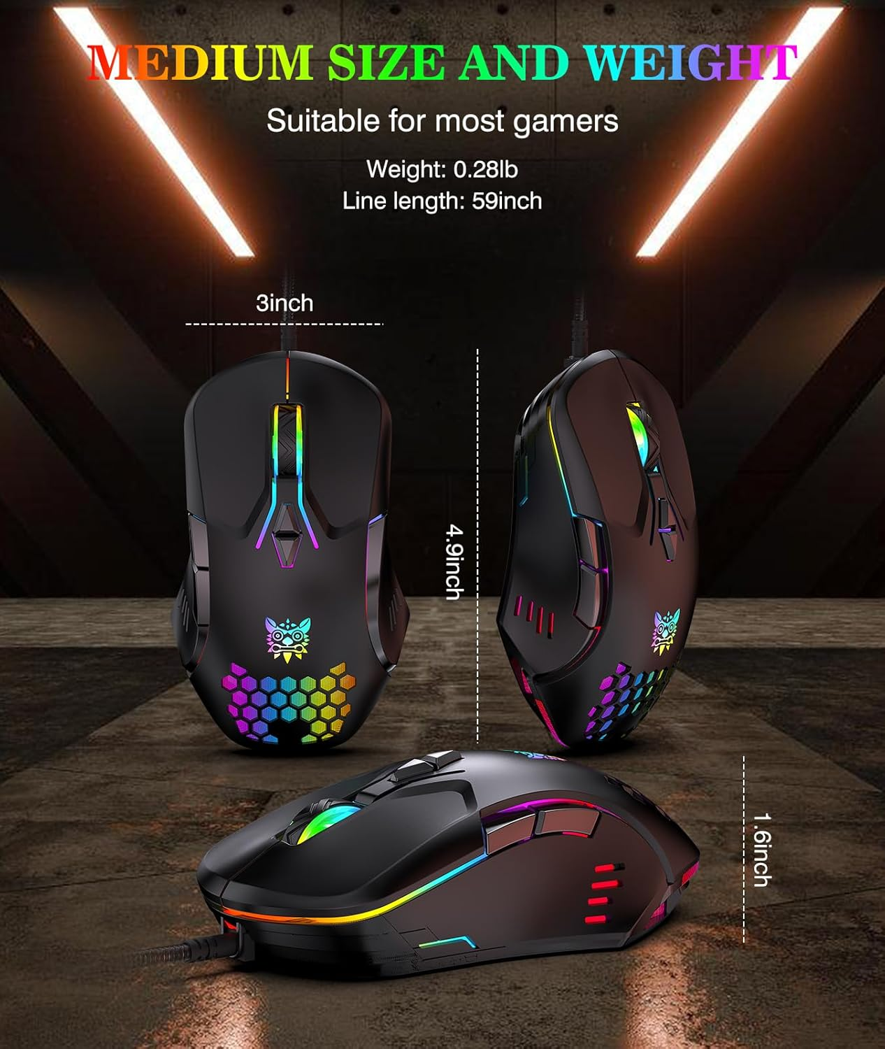 Gaming Mouse, Wired PC Entry Level Mouse with RGB Backlit and Adjustable DPI, Ergonomic Office Laptop Mouse, Computer Gamer Mouse with 7 Responsive Buttons for Windows/Mac/Linux/Chrome image number 1