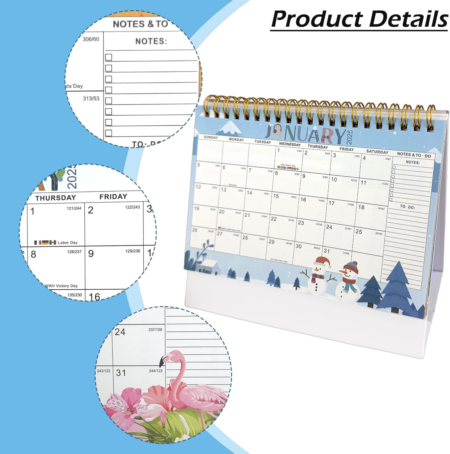 Desk Calendar 2025, Desktop Calendar 2025 Wrendale Calendar 2025 Academic Calendar for School Office Home Desk Table (White) - White image number 3