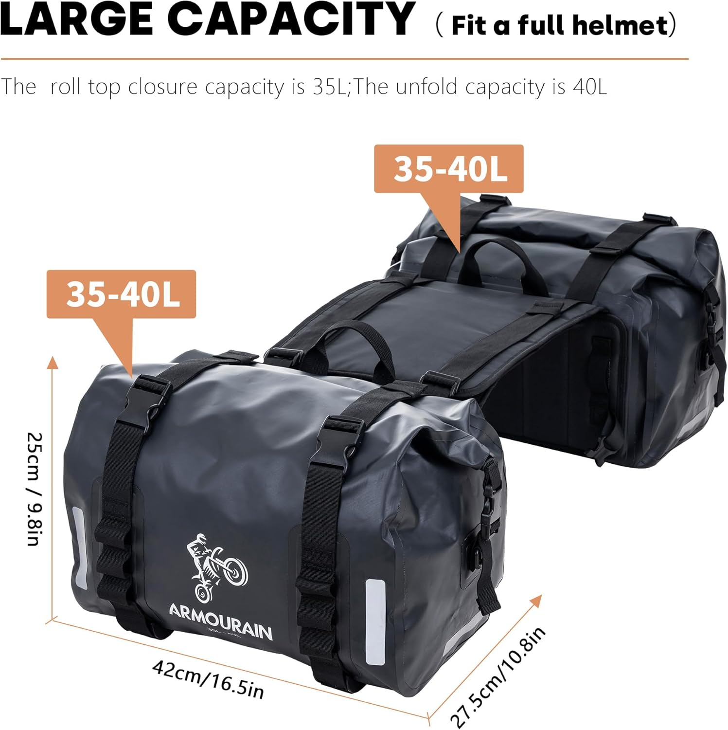 Motorcycle Saddle Bag 70L (35L*2) Motorcycle Equipment Cycling Rear Seat Bag (Black) - Yellow image number 4