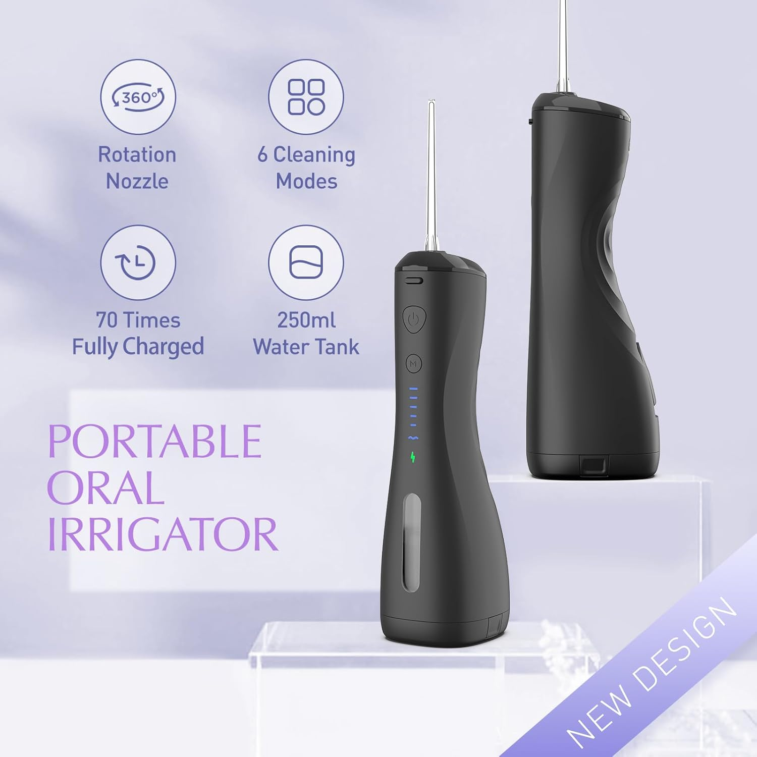 Power Cordless Water Flosser, Electric Rechargeable Battery Handheld IPX7 with 6 Modes & 4 Jet Tips Dental Oral Hygiene Irrigator Water Cleaner Floss Pick for Tooth/Teeth/Cleaning/Gums/Oral/Braces Care (BLACK) - Black image number 4