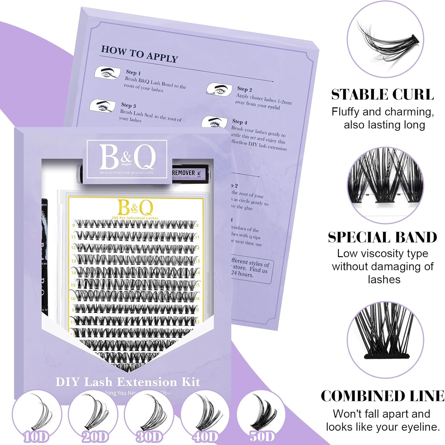 DIY Lash Extension KIT 280PCS 30D40D-0.07D-9-16 B&Q LASH Individual Lashes Kit False Eyelash Lash Clusters Kit Extensions Individual Lashes Cluster DIY Eyelash Extensions at Home (30D40D-0.07D9-16MIX) image number 2