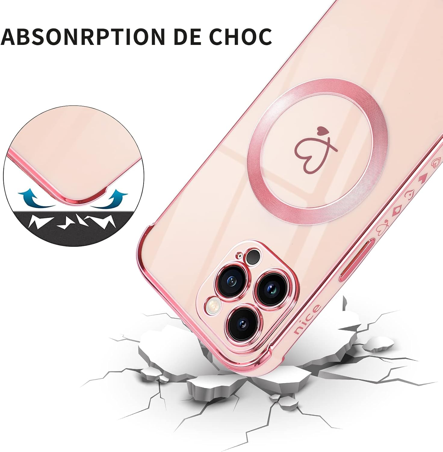 Pnakqil Mobile Phone Chain for Iphone 13 Pro Max Case with Strap, Compatible with Magsafe, Mobile Phone Case Ultra Thin Silicone Magnetic with Heart Love Pattern Protective Case with Cord for Iphone 13Pro Max 6.7 Inches, Pink image number 6