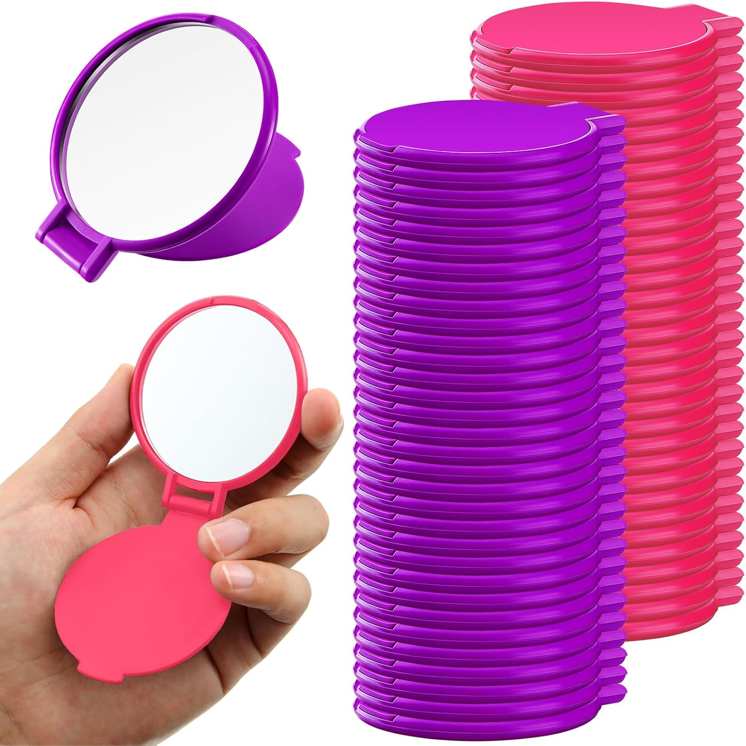 Yalikop 72 Pcs Compact Mirror Bulk Portable round Makeup Mirror Mini Foldable for Purse Women Travel Daily Use Mother&lsquo;S Day Gifts (Purple,Pink)