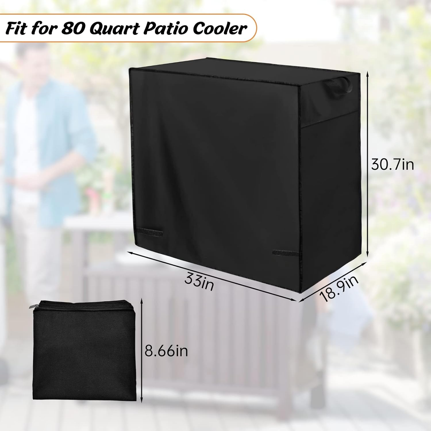 Patio Cooler Cart Cover Fits for Most 80 Quart Rolling Cooler Cart, Waterproof Patio Ice Chest Protective Covers for Outdoor Bar Cart, 33L X 19W X31H In image number 2