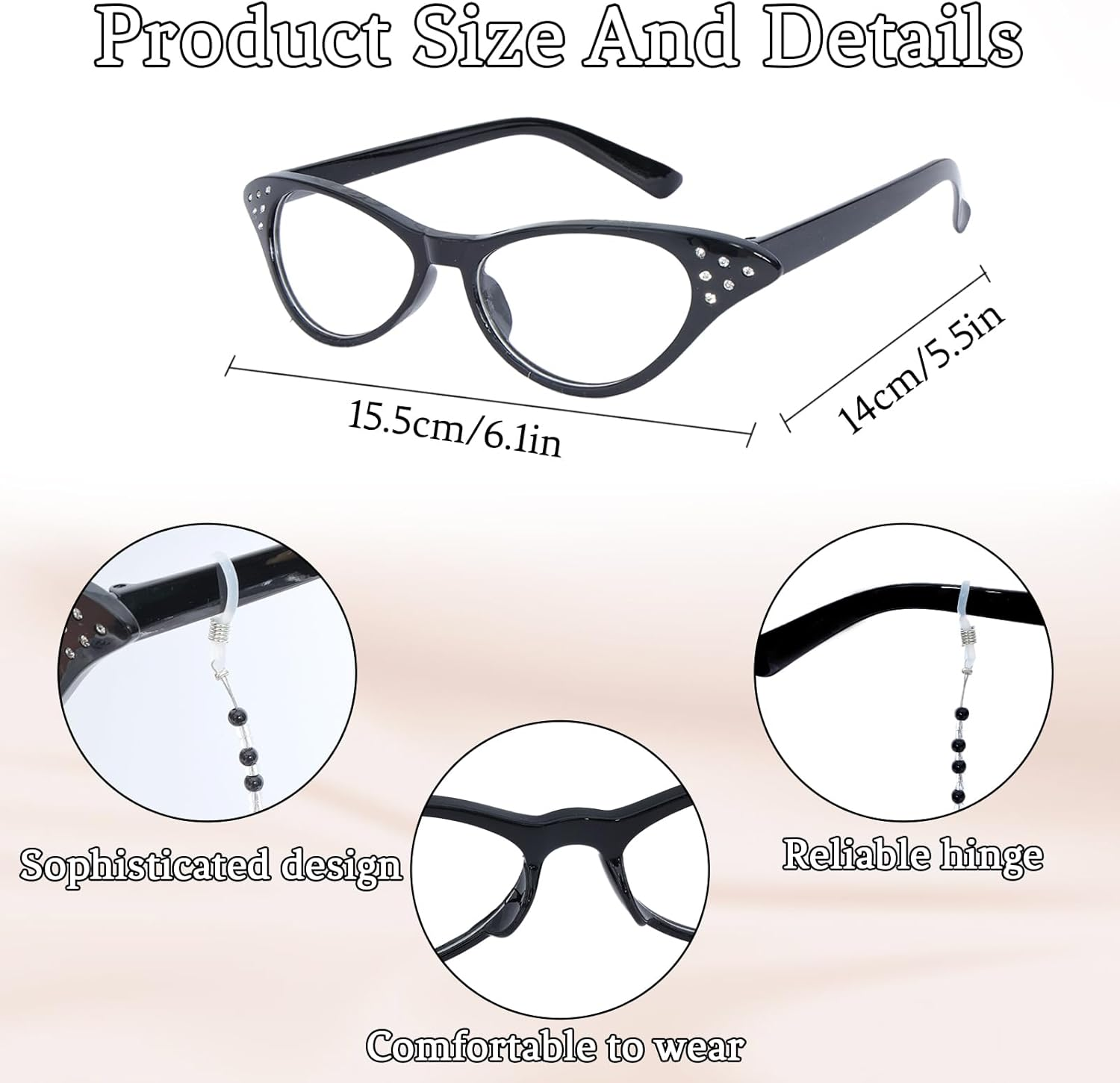 5 Pcs Old Lady Costume Set Grandma Granny Glasses Eyeglasses Chain Pearl Necklace Bracelet for Women Granny Halloween Costume image number 6