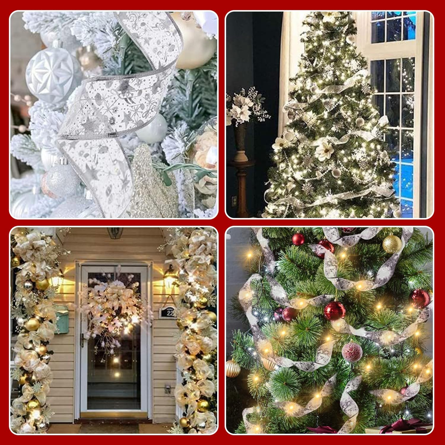 Christmas Tree Lights 10 M/32.8Ft 100 LED Fairy String Lights Battery Operated Copper Wire Ribbon Bows Light for Party Wedding Holiday Indoor Outdoor Decorations (Silver) image number 1