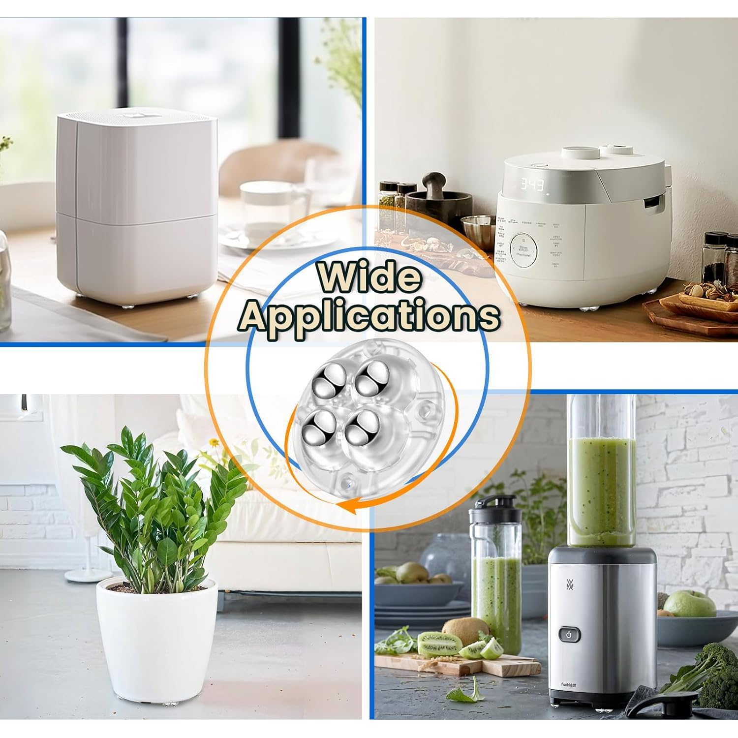 Self Adhesive Caster Wheels, Appliance Rollers for Kitchen Appliances, 360&deg; Swivel Universal Wheel Mini Ball Transfer Roller for Storage Box, (With 4 Ball Bearings, Clear, 8 PCS) image number 1