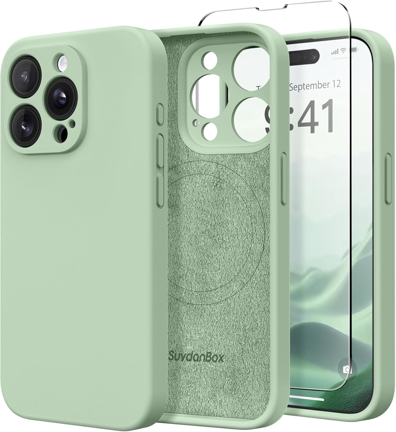 Suydanbox Magnetic for Iphone 13 Pro Max Case, Compatible with Magsafe, [Full Camera Protection][Screen Protector] Silicone Shockproof Protective Phone Case for Iphone 13 Pro Max 6.7", Light Cyan - Blackcurrant image number 3