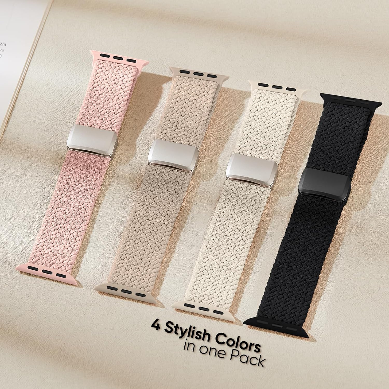 4 Pack Braided Stretchy Band with Magnetic Clasp Compatible with Apple Watch Bands 38Mm 40Mm 41Mm 42Mm 44Mm 45Mm 46Mm 49Mm Women Men,Elastic Nylon Sport Solo Loop for Iwatch Series 10 9 8 7 6 5 4 3 Ultra SE image number 3