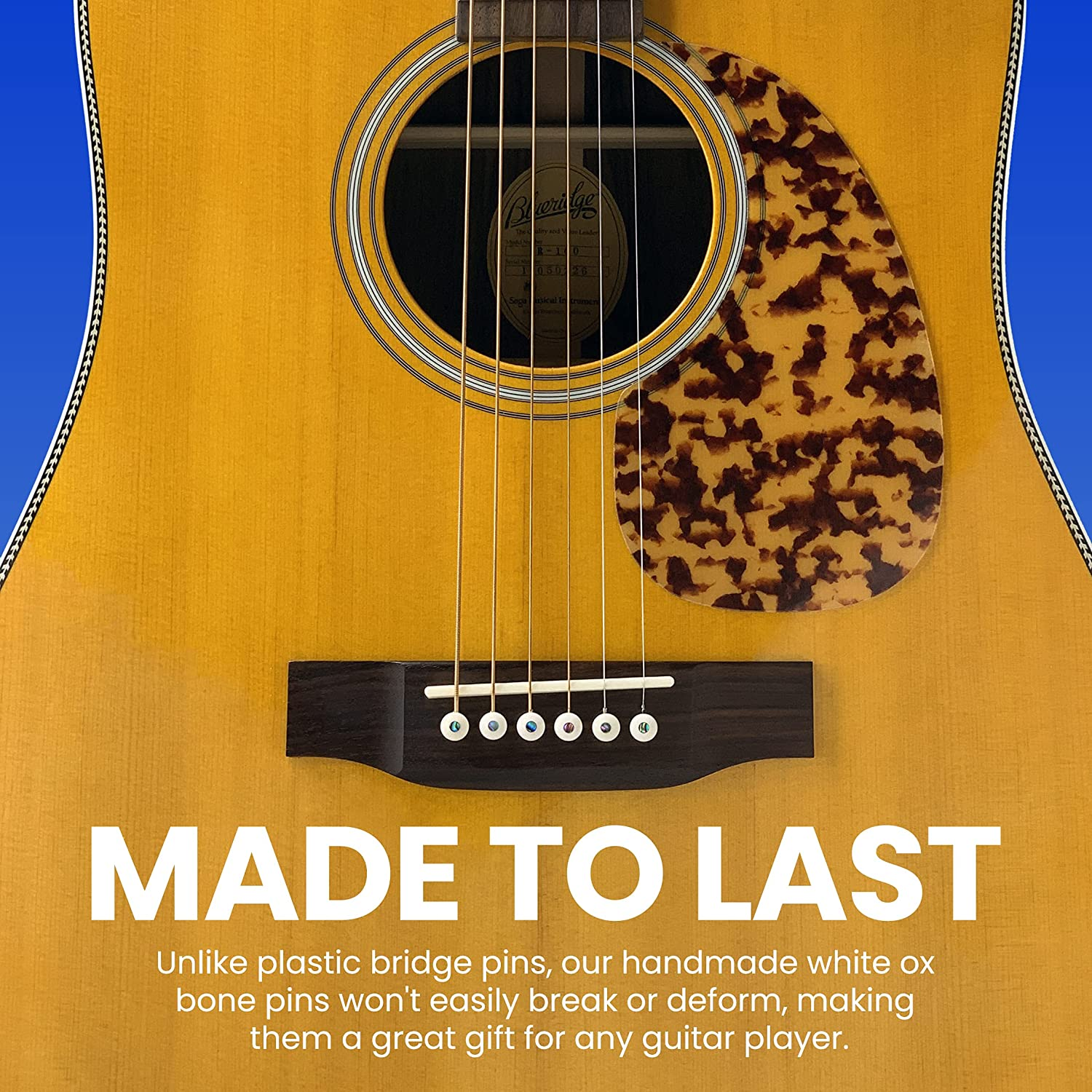 Crosby Slotted Pure Bone Bridge Pins with Abalone Dot Inlay for 6 & 12 String Acoustic Guitar image number 5