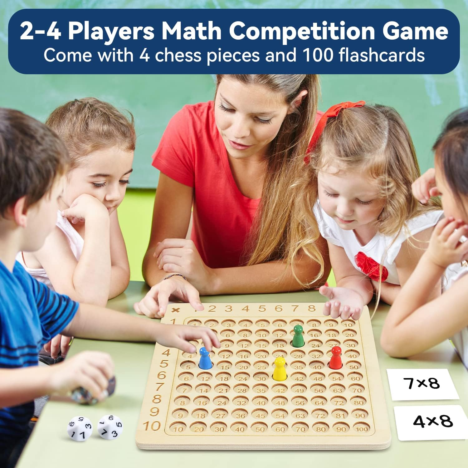 BAKAM Wooden Multiplication Board Math Game for Kids 8-12, Math Manipulatives Set with 100PCS Flash Cards for Kids 6-8 Years Old, Montessori Counting Toy for Boys Girls Preschool Learning image number 6